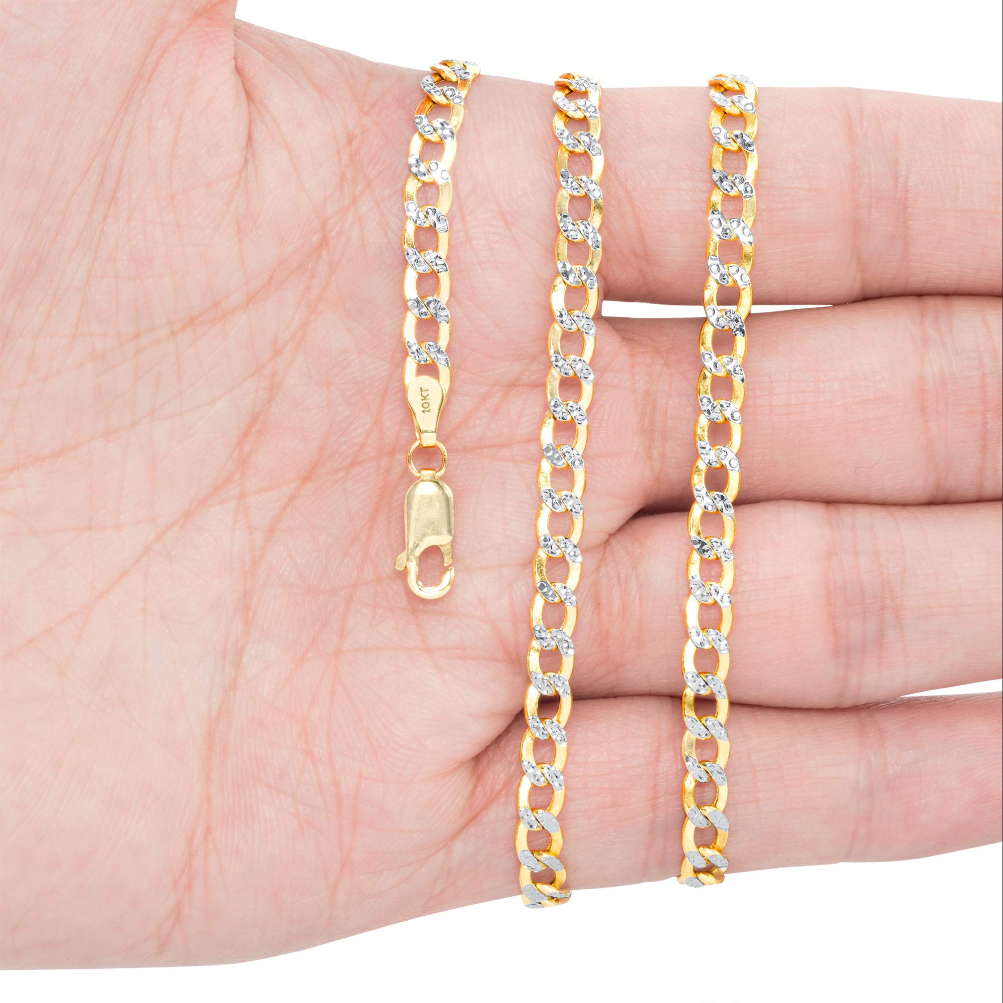 10K Real Yellow Gold Cuban Curb Link Bracelet - 4.5mm Diamond Cut Pave Chain (7