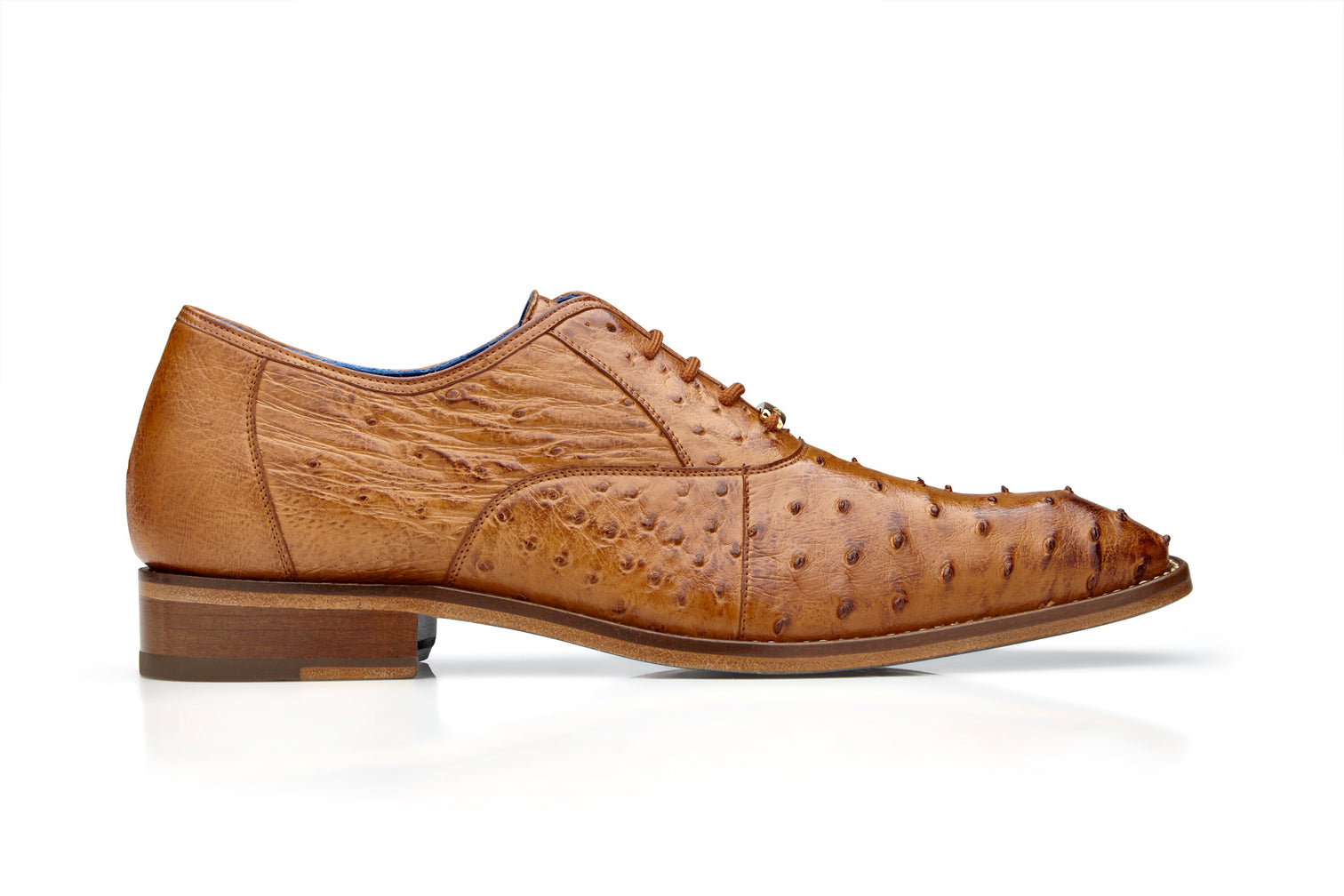 Belvedere Orlando Genuine Ostrich Quill Dress Shoes for Men - Antique Peanut Brown D01 - Premium Business & Formal Occasion Footwear