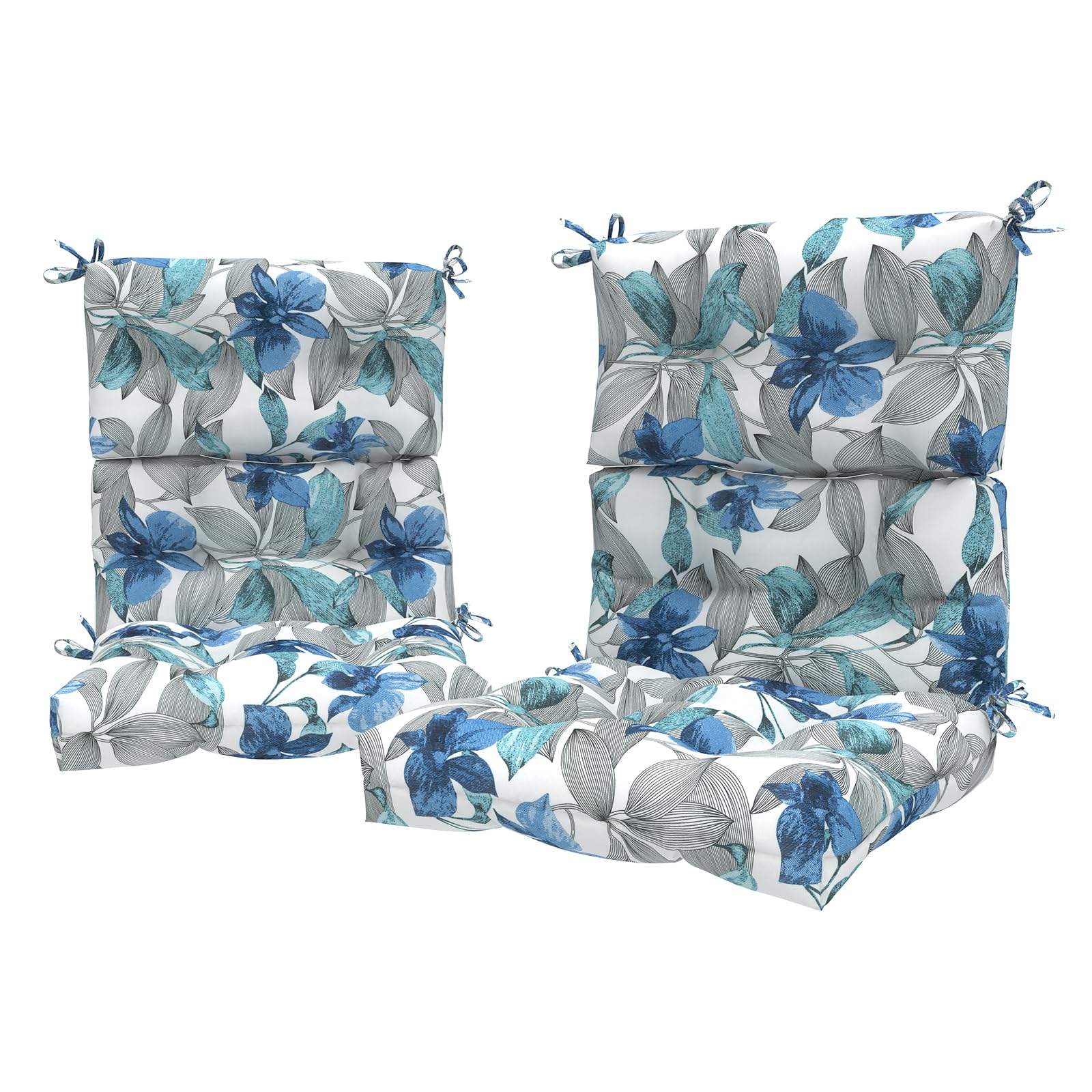 LVTXIII Outdoor Tufted High Back Cushions Set of 2 - Patio Rocking Chair Replacement Cushions with Ties, Solid Seat & Back Support (44”L x 22”W, Clemens Noir Blue) - Perfect for Porch, Garden & Outdoor Relaxation
