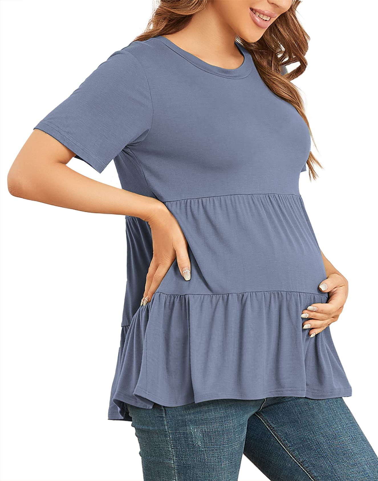 Xpenyo Women's Maternity Tops - Long Sleeve Pregnancy Shirts & Tunics for Fall 2024 - Comfortable Crew Neck Blouses for Casual & Dressy Occasions - Perfect for Work, Baby Showers & Everyday Wear