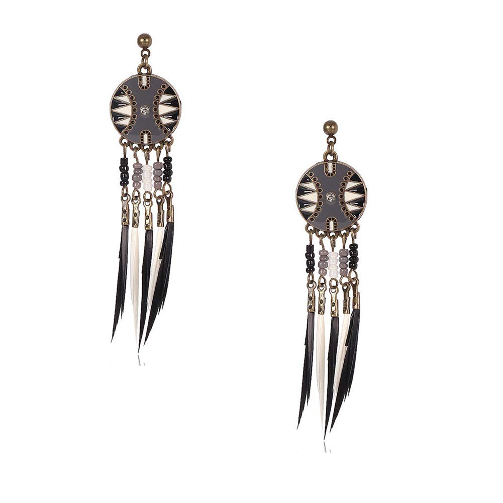 Vintage Tassel Feather Dangle Earrings for Women - Retro Long Pendant Drop Earrings, Durable Boho Jewelry for Party, Wedding & Everyday Wear