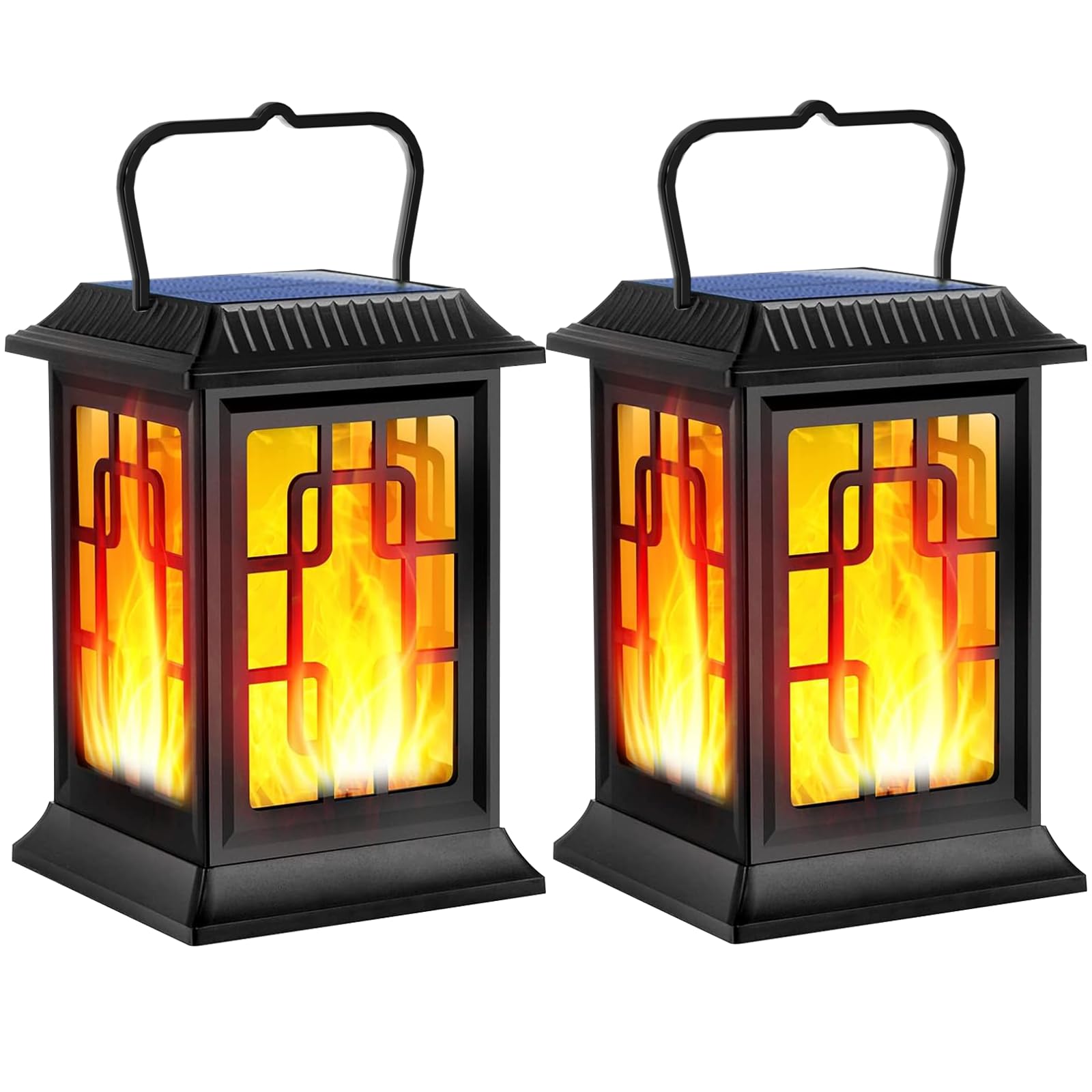 Solar Powered Outdoor Lanterns - Waterproof Hanging Garden Lights with LED Flame Effect for Patio, Pathway, Deck & Yard (2 Pack) - Perfect for Backyard Parties, Camping & Emergency Lighting