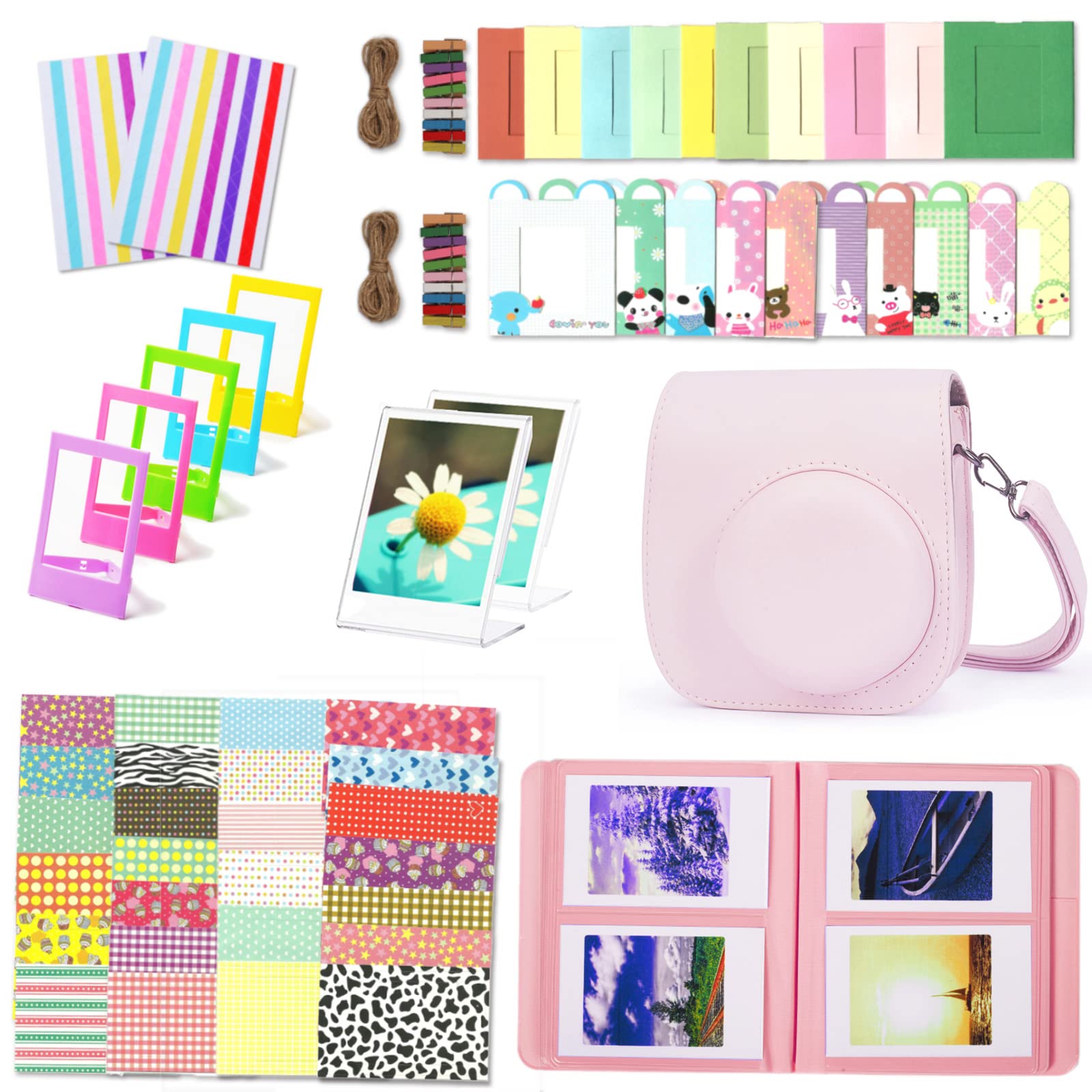 Leebotree Instant Mini 12 Camera Accessories Kit for Fujifilm Instax Mini 12 - Includes Protective Case, Photo Album, Wall Hanging Frames, Film Frames, Border Stickers & Corner Stickers (Blossom Pink) - Perfect for Travel, Parties, Home Decor & Scrapbooking