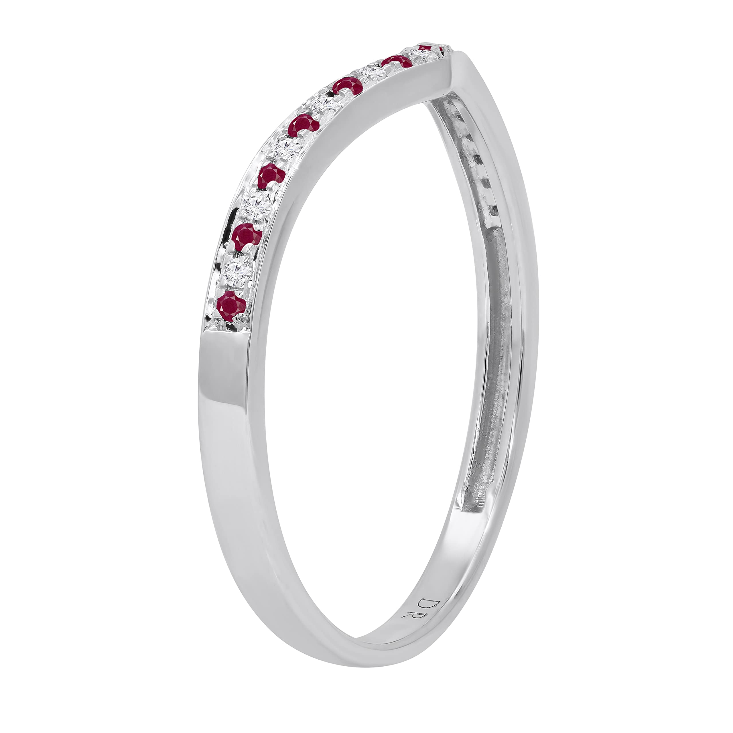 10K Solid White Gold Round Gemstone & Diamond Women's Bridal Wedding Band – Chevron Anniversary Ring for Her | Perfect for Engagement, Proposal, and Special Occasions