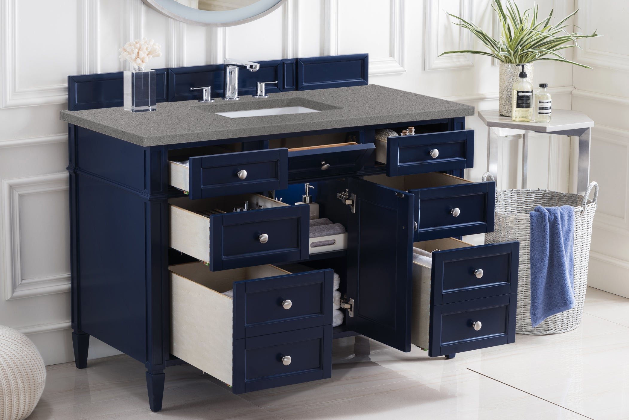Brittany 48-Inch Single Bathroom Vanity in Victory Blue with 3CM Grey Expo Quartz Countertop - Perfect for Modern Master Bathrooms & Guest Bathroom Renovations