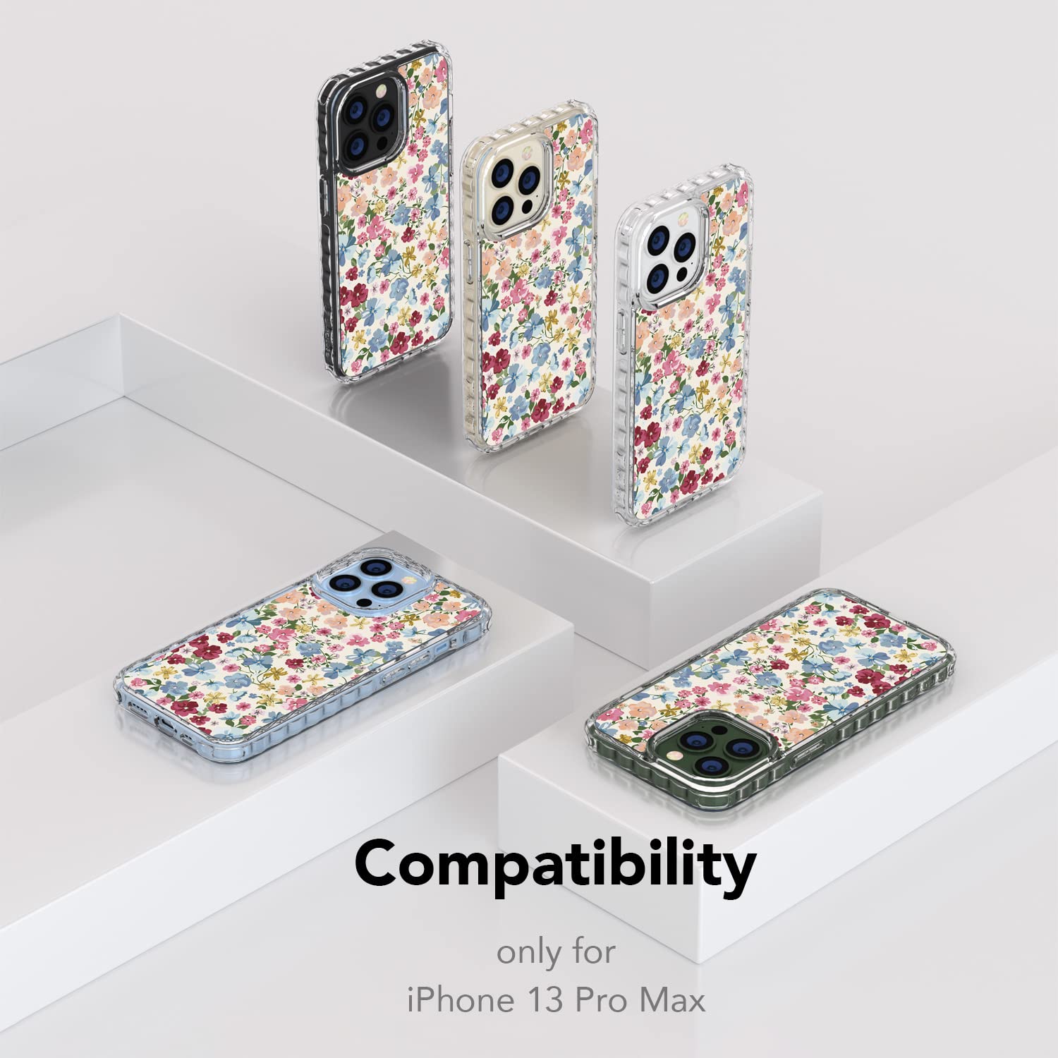 AknaCase Vintage Floral iPhone 13 Pro Max Case - Super Grip High Impact Silicone Cover with Anti-Slip Pattern (Design 103123-US) | Perfect for Everyday Protection & Stylish Outfit Matching