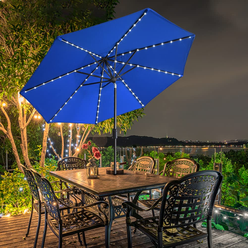 EliteShade USA 10-Year Fade-Resistant 9ft Solar LED Patio Umbrella with 80 Lights - Ventilated Outdoor Market Umbrella for Garden, Poolside & Restaurant (Royal Blue) - Perfect for Backyard BBQs, Beach Lounging & Outdoor Dining