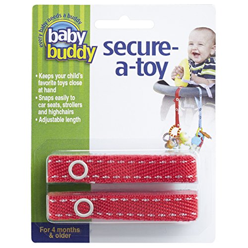 Baby Buddy Secure-A-Toy Safety Strap - Adjustable Toy & Pacifier Holder for Strollers, Highchairs & Car Seats | Keeps Toys Clean & Secure | 2-Pack Red-White Stitch | Perfect Baby Registry Essential for On-the-Go Parents