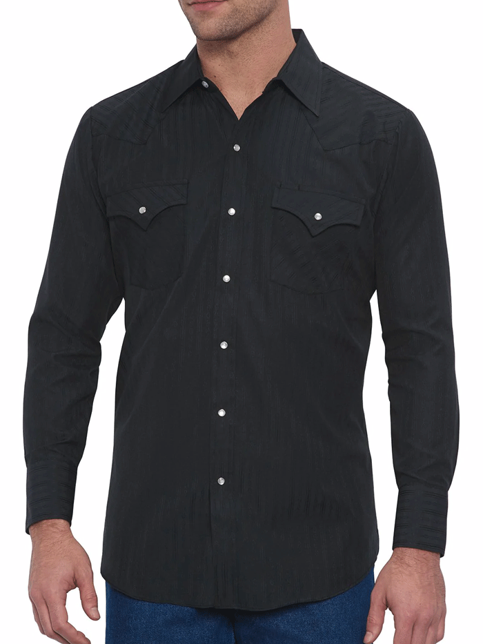 Ely Cattleman 15201934 89 Men's Long Sleeve Western Shirt - Black Tone-on-Tone Design for Rodeo, Country Music Events & Casual Wear
