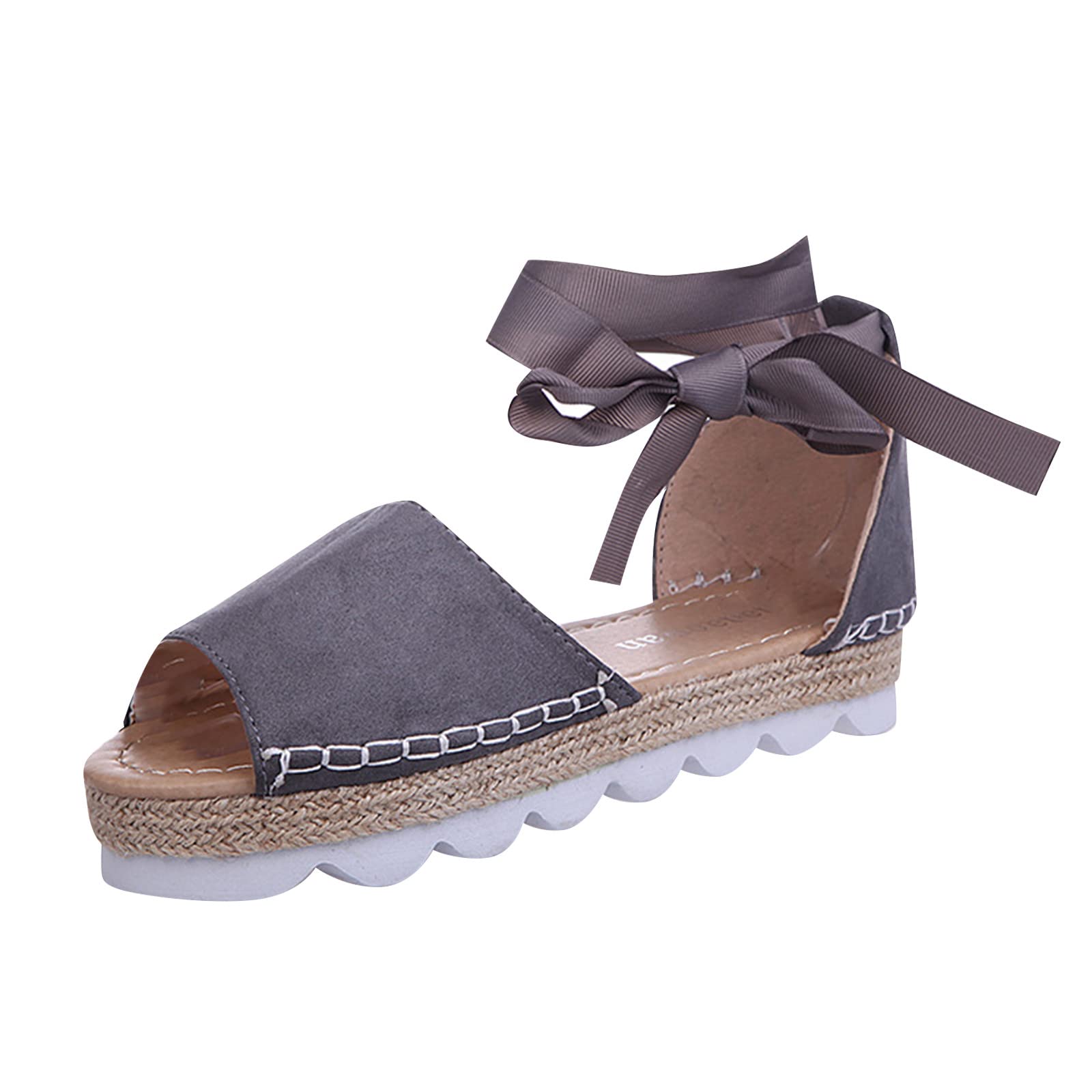 Women's Platform Sandals - Comfortable Tie-Up Espadrille Flat Sandals with Wave Bottom & Solid Bandage Design | Perfect for Casual Wear, Vacation, Beach & Summer Outfits
