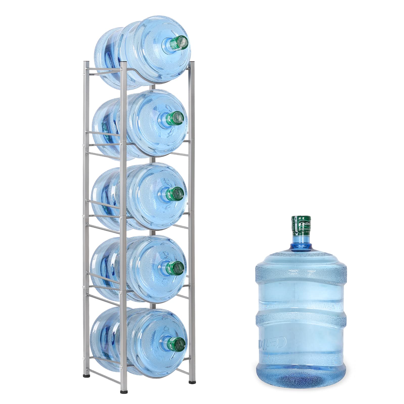 5-Tier 5 Gallon Water Jug Rack - Heavy Duty Water Bottle Storage Organizer for Kitchen, Office, Garage | Space Saving Solution for Home & Commercial Use (Silver)