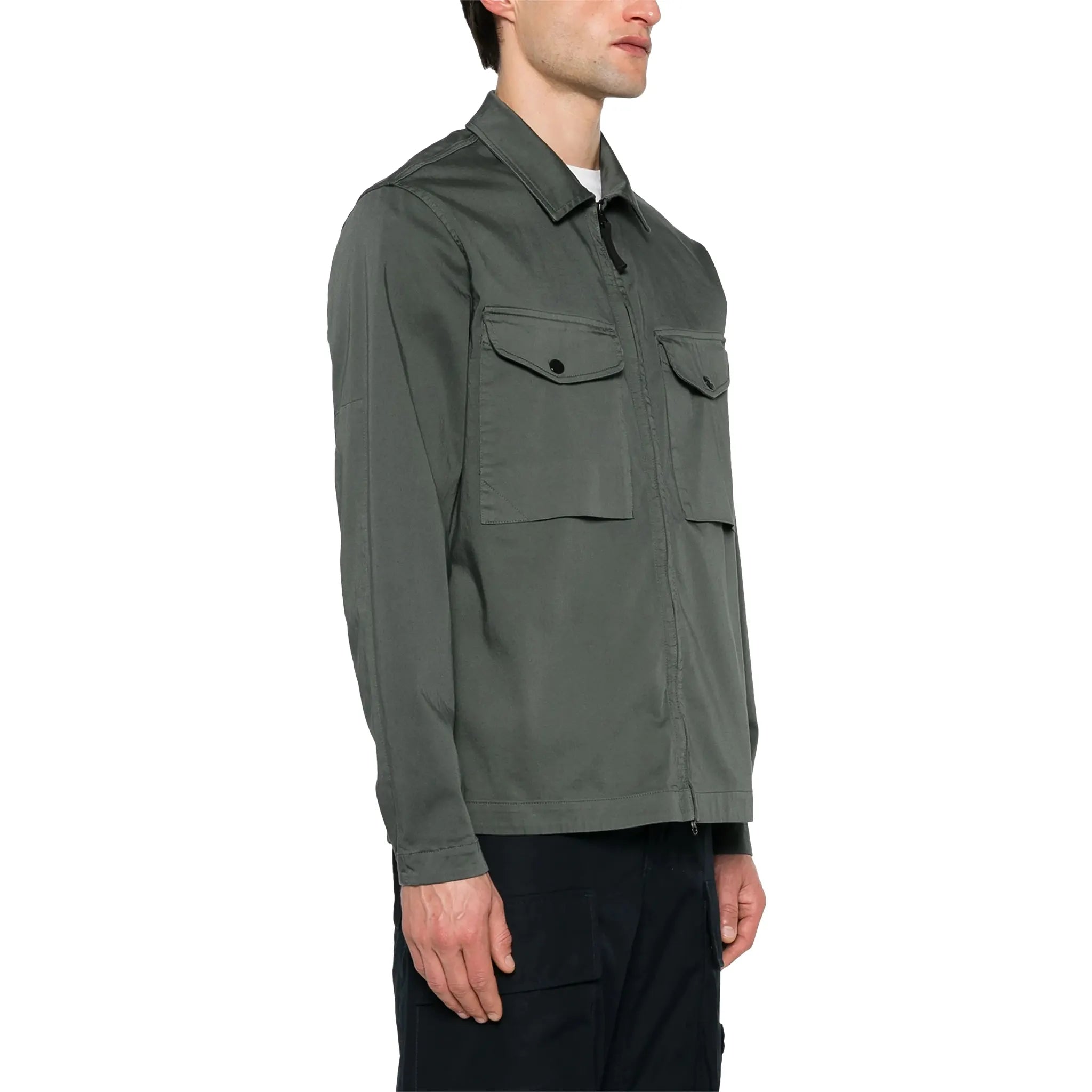 Stone Island Stretch Cotton Satin Dark Green Overshirt Jacket - Men's Lightweight Shacket for Casual Wear & Outdoor Activities
