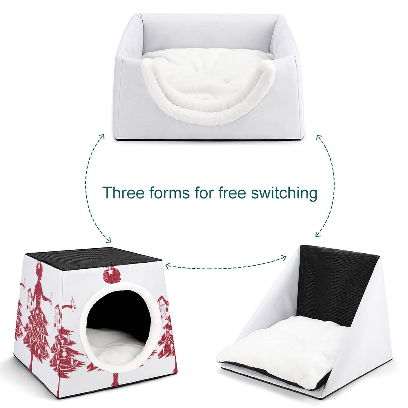 Multi-Functional Cat House & Bed - Foldable Cat Sofa with Removable Cushion, Scratch Toy for Indoor Cats | Perfect for Christmas Gifts, Home Decor & Pet Comfort (Red)