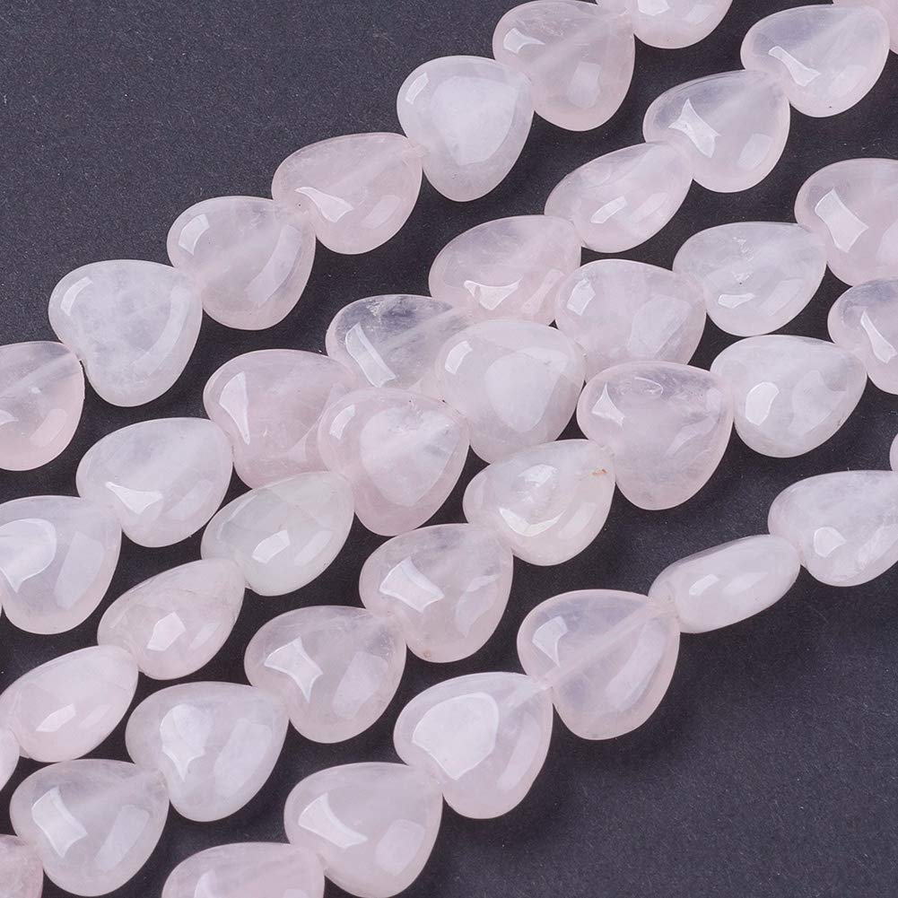 Natural Rose Quartz Heart Beads 10mm - Misty Pink Loose Stone Beads Strand for DIY Jewelry Making, Bracelets & Necklaces - Healing Crystal for Love & Positive Energy