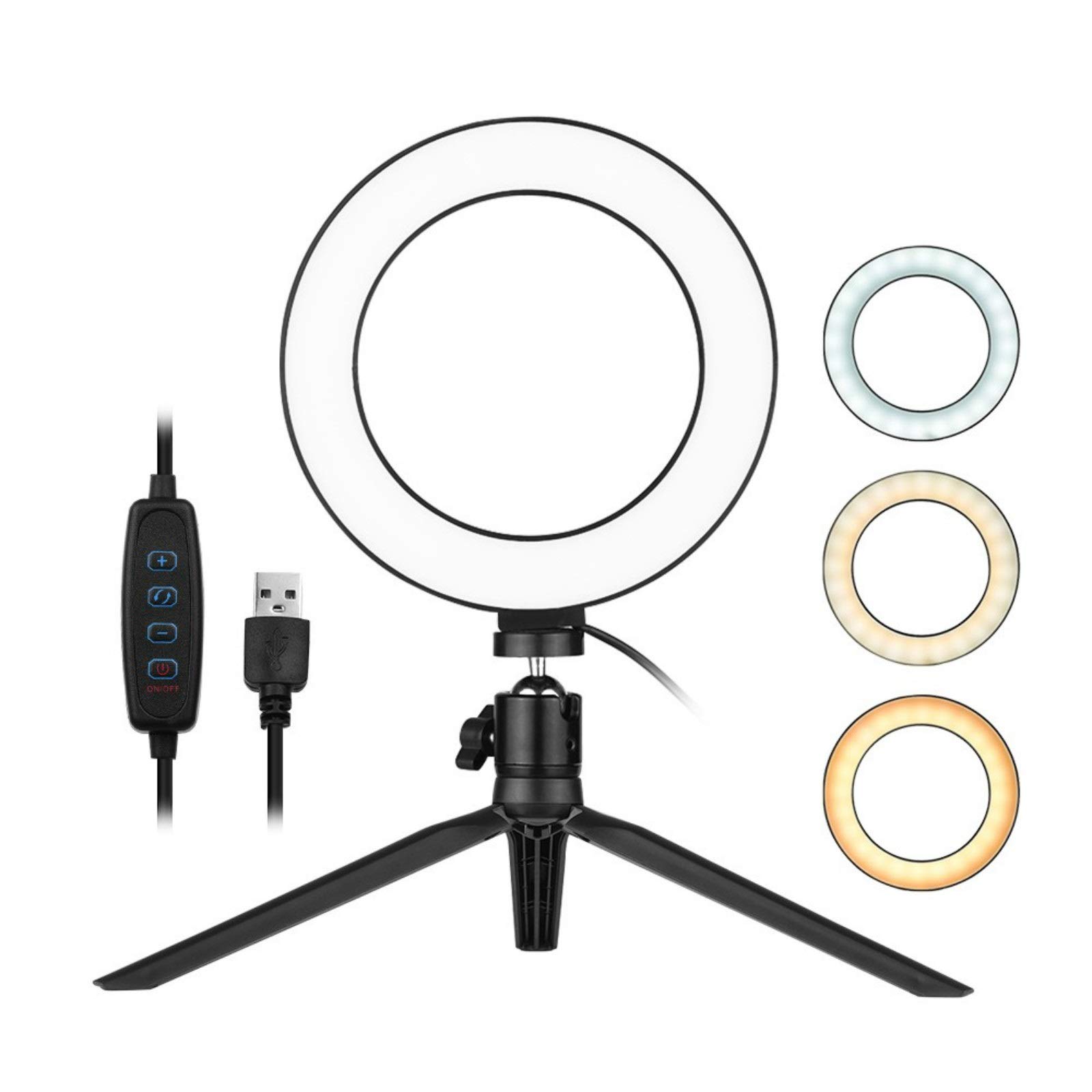 6 Inch Dimmable LED Ring Light with Mini Tripod - 3200K to 5500K Adjustable Color Temperature, Black - Perfect for Makeup, Live Streaming, YouTube Videos & Photography