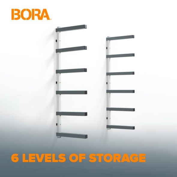 6-Tier Heavy Duty Lumber Storage Rack - White & Gray Wood Organizer for Garage, Workshop & DIY Projects