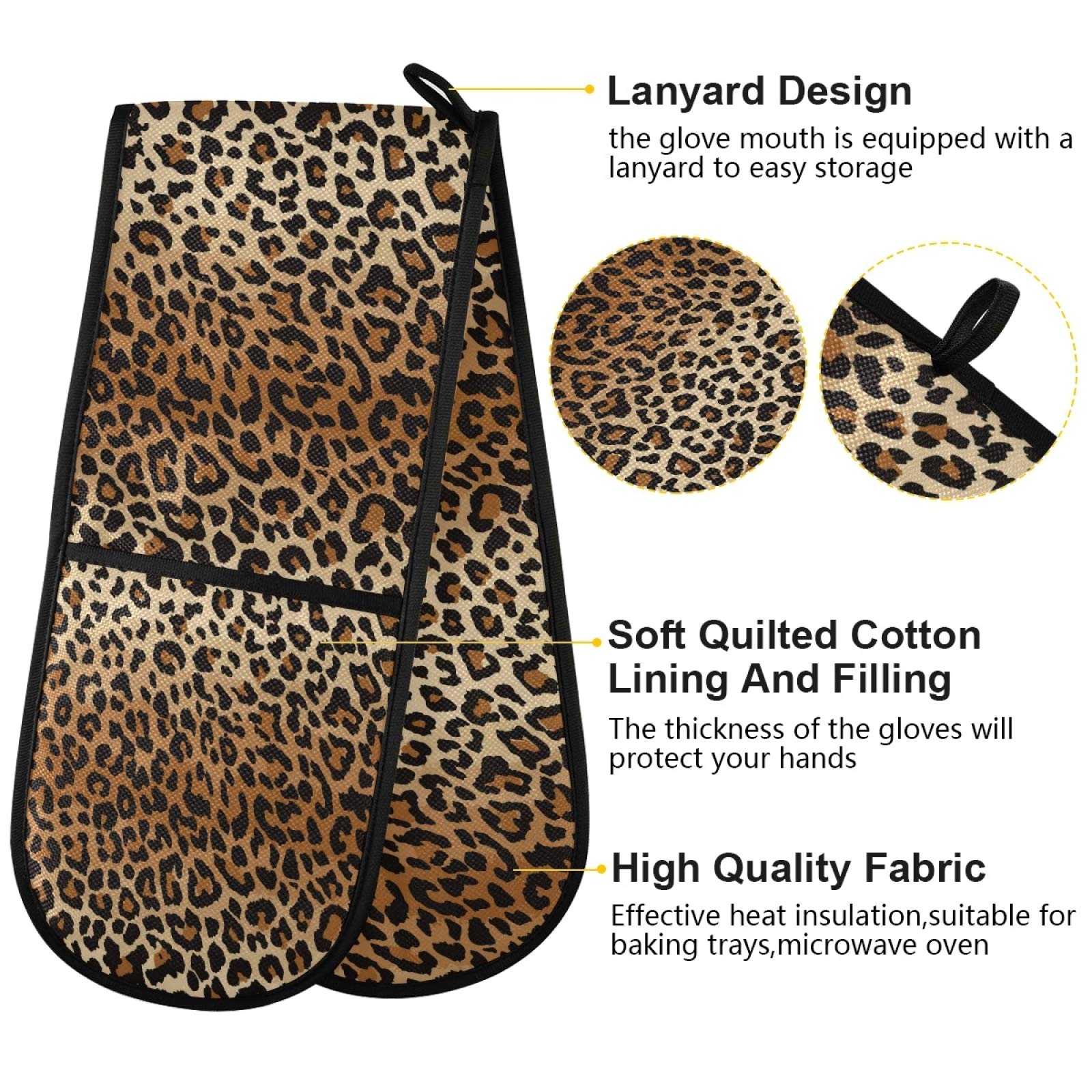 Heat Resistant Leopard Print Double Oven Mitts - 7