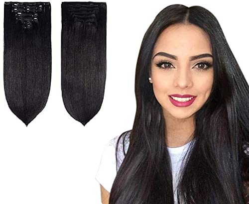 7Pcs AASA 50g Silky Straight Human Hair Extensions for Women & Girls - 16 Inches Black | Natural Look for Daily Wear, Parties & Special Occasions