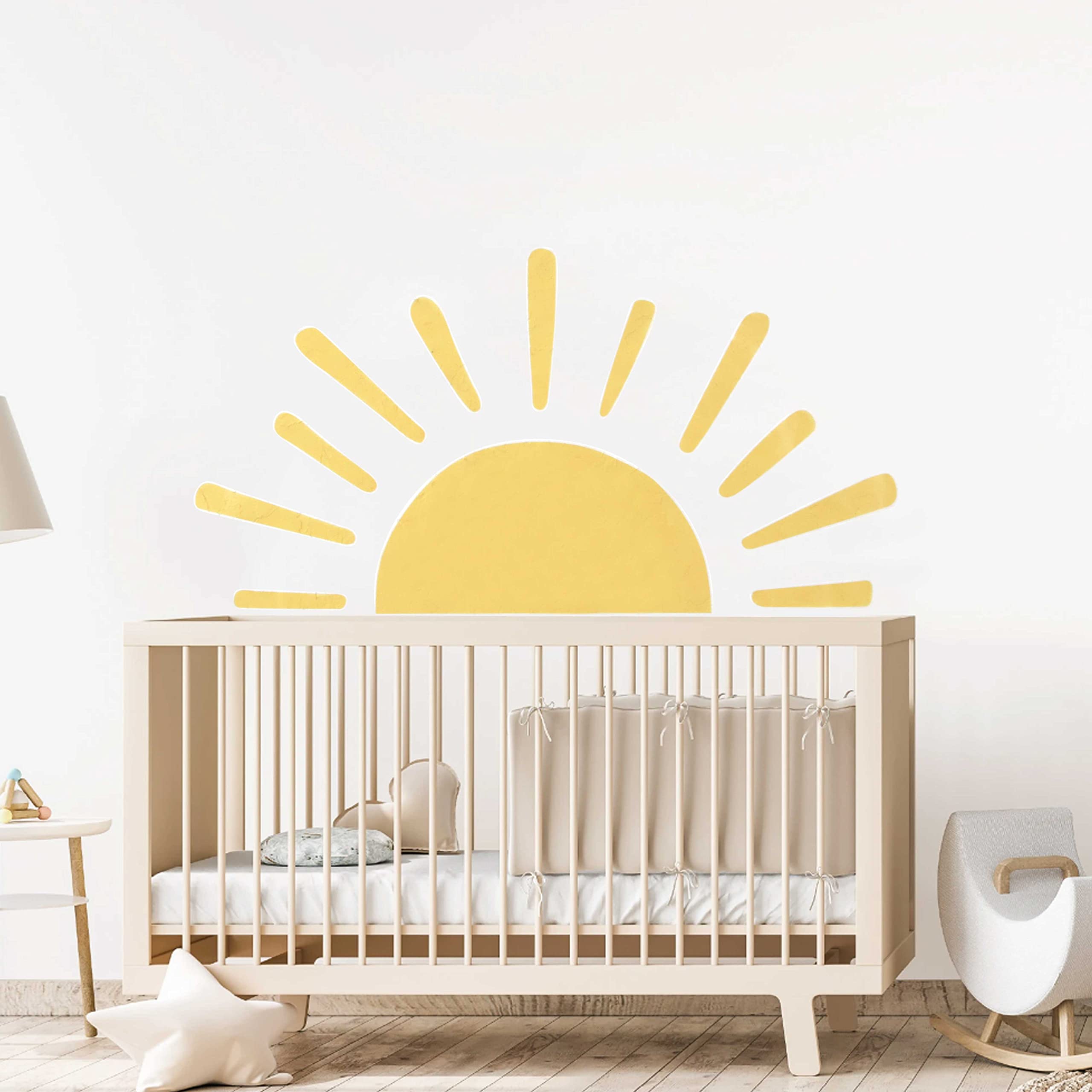 Large Half Sun Wall Decal - Removable Sunburst Nursery Wall Stickers for Baby Boys & Girls Room Decor | Kids Bedroom Wall Art | Perfect for Nursery, Playroom & Children's Birthday Party Decorations