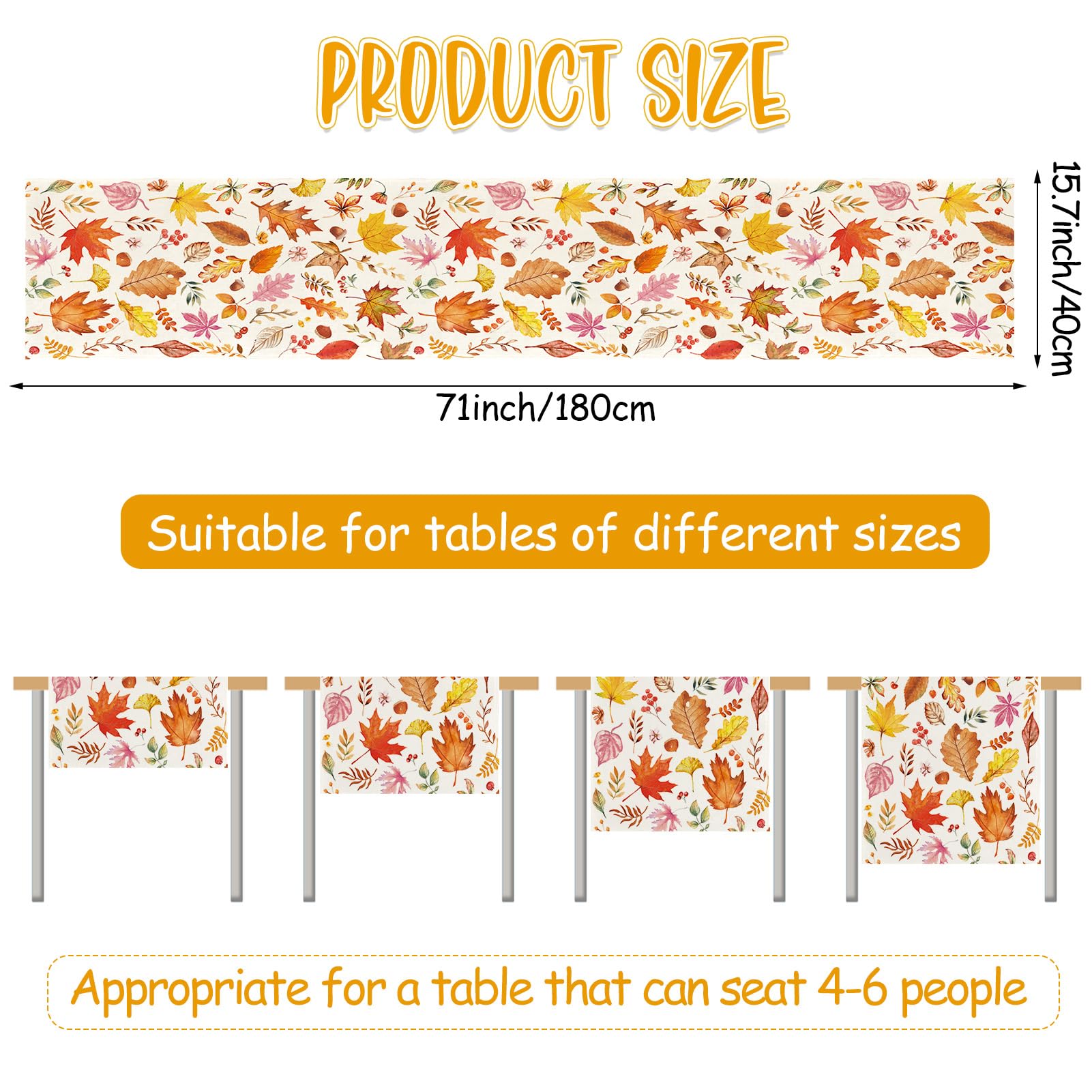 Autumn Maple Leaf Table Runner - 40x180cm Washable Kitchen Decor for Thanksgiving, Holiday Parties & Indoor Fall Decorations | Perfect for Dining Tables, Centerpieces & Seasonal Home Styling