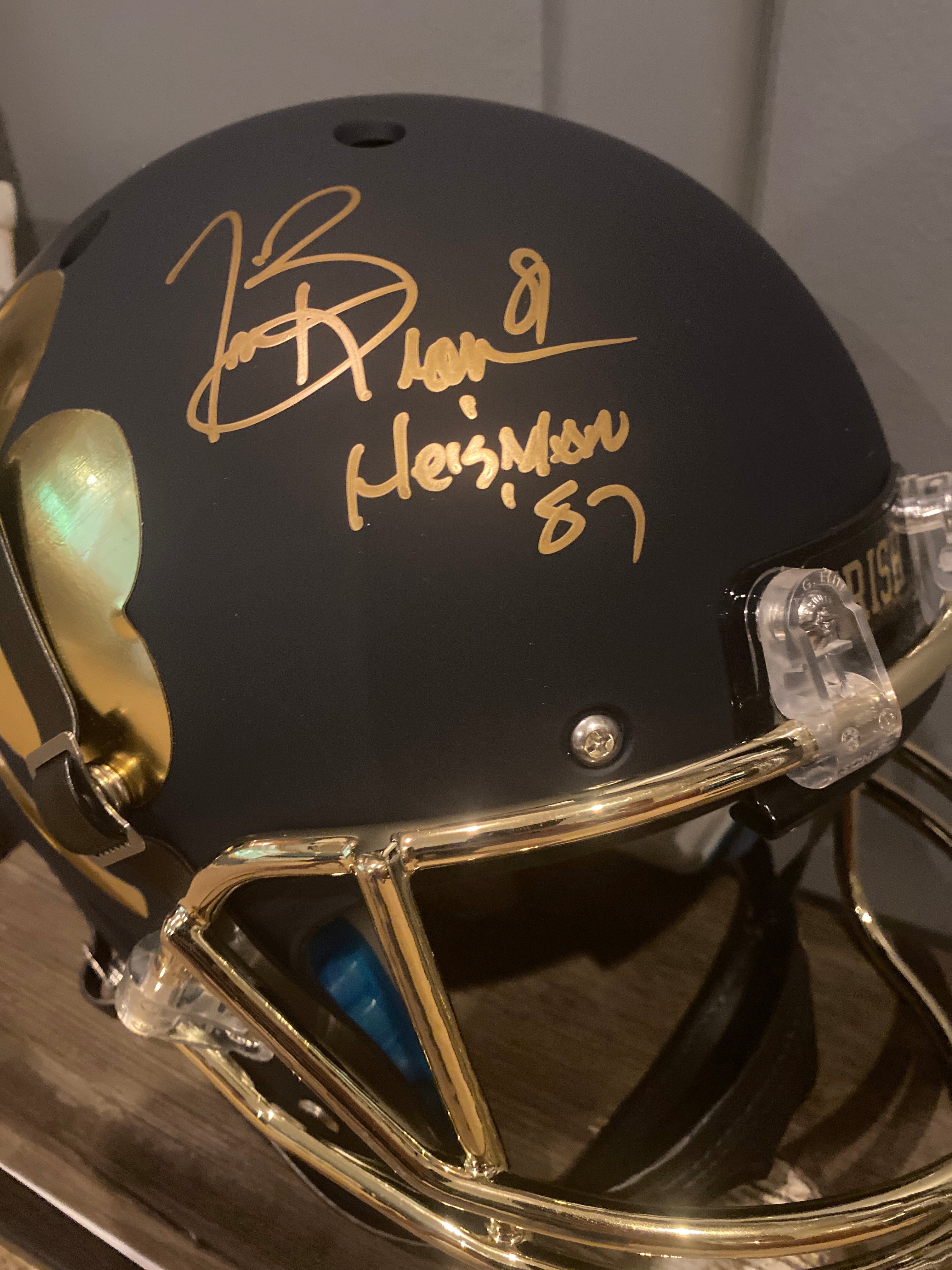 Tim Brown Autographed Notre Dame Fighting Irish Shamrock Alternate Full Size Football Helmet with 