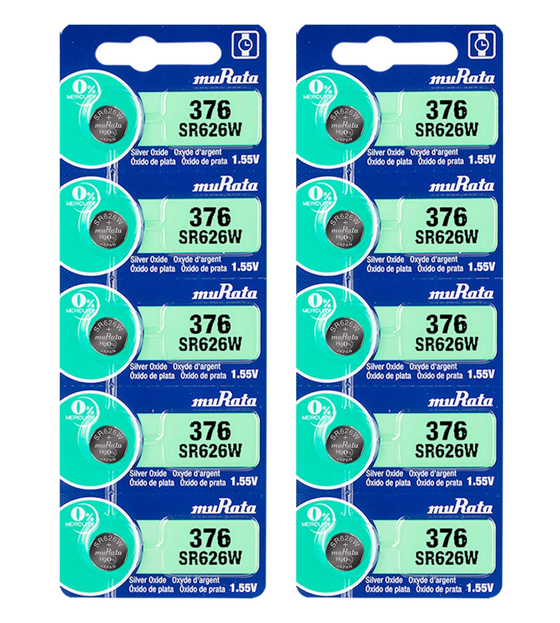Murata SR626W 1.55V Silver Oxide Watch Battery (10-Pack) - Long Lasting Power for Watches, Calculators, Toys & Medical Devices