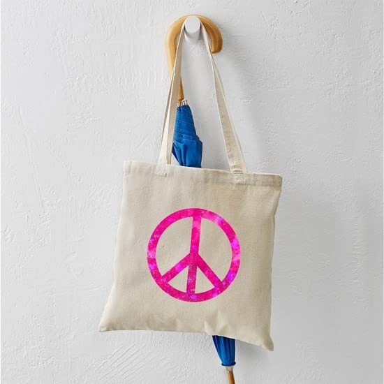 Distressed Pink Peace Sign Tote Bag - Natural Canvas Reusable Shopping Bag for Women | Eco-Friendly Grocery Tote, Beach Bag & Everyday Carry