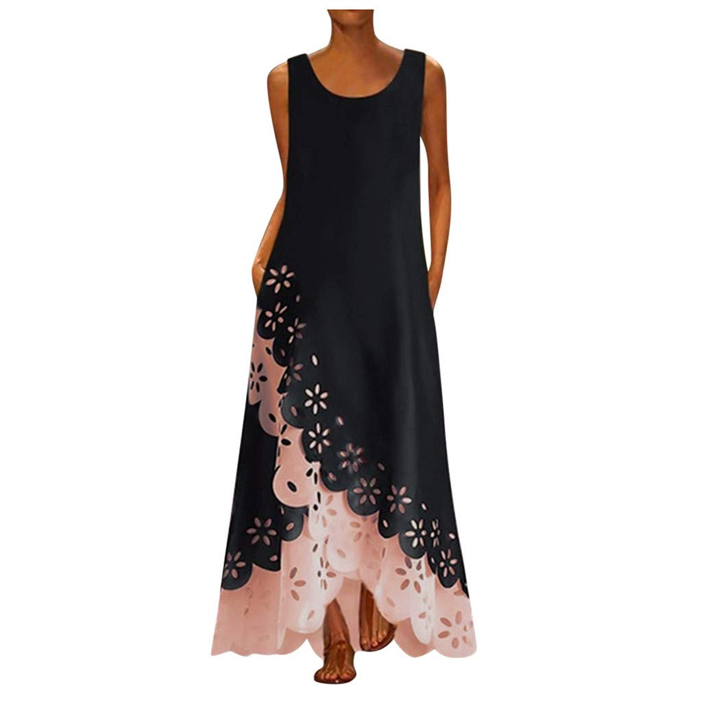 Women's Boho Beach Sundress - Butterfly Sleeveless Casual Maxi Dress with Pockets | Summer Long Dresses for Women | Perfect for Beach Vacations, Pool Parties & Outdoor Events