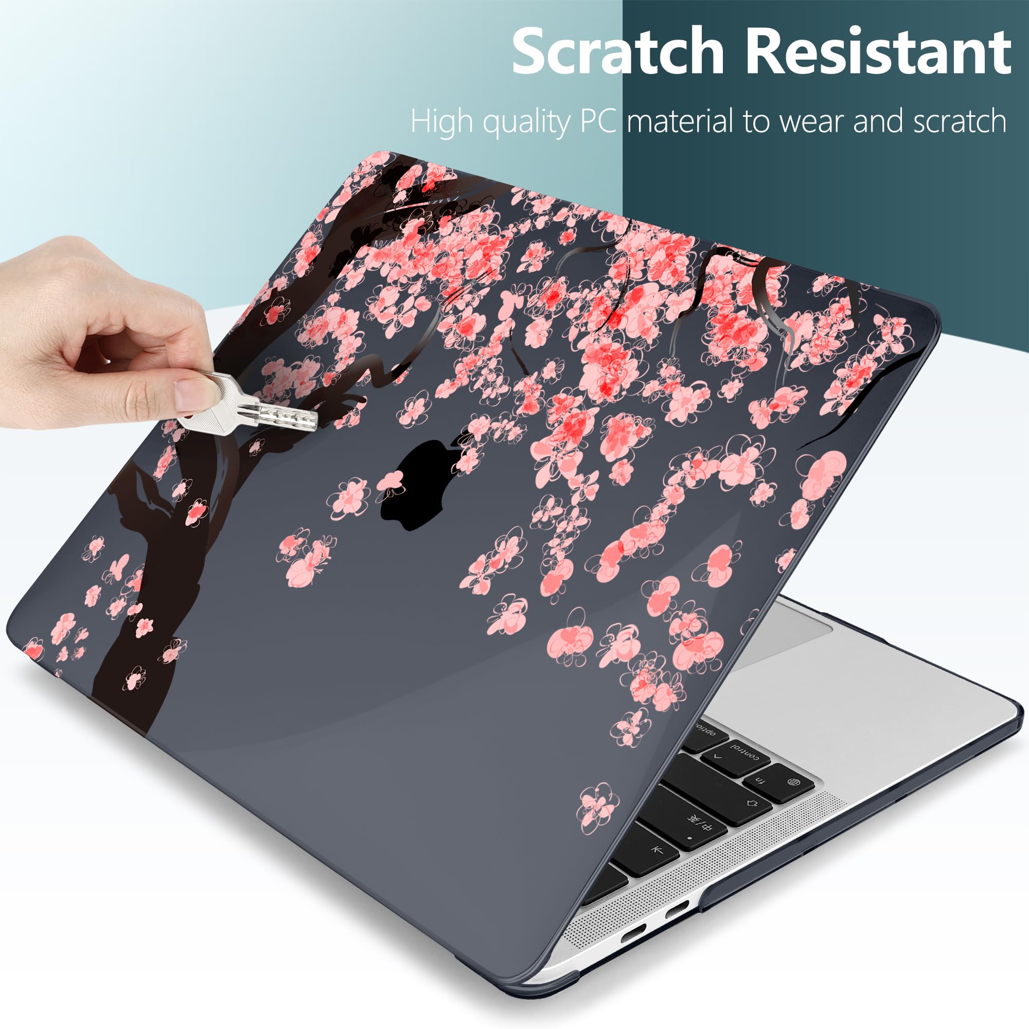 Dongke Hard Plastic Case for MacBook Pro 13 inch (Model A2251/A2289 2020) with Retina Display & Touch Bar - Protective Shell Cover Compatible with Touch ID - Cherry Blossom Design - Perfect for Office, Travel and Daily Use Protection