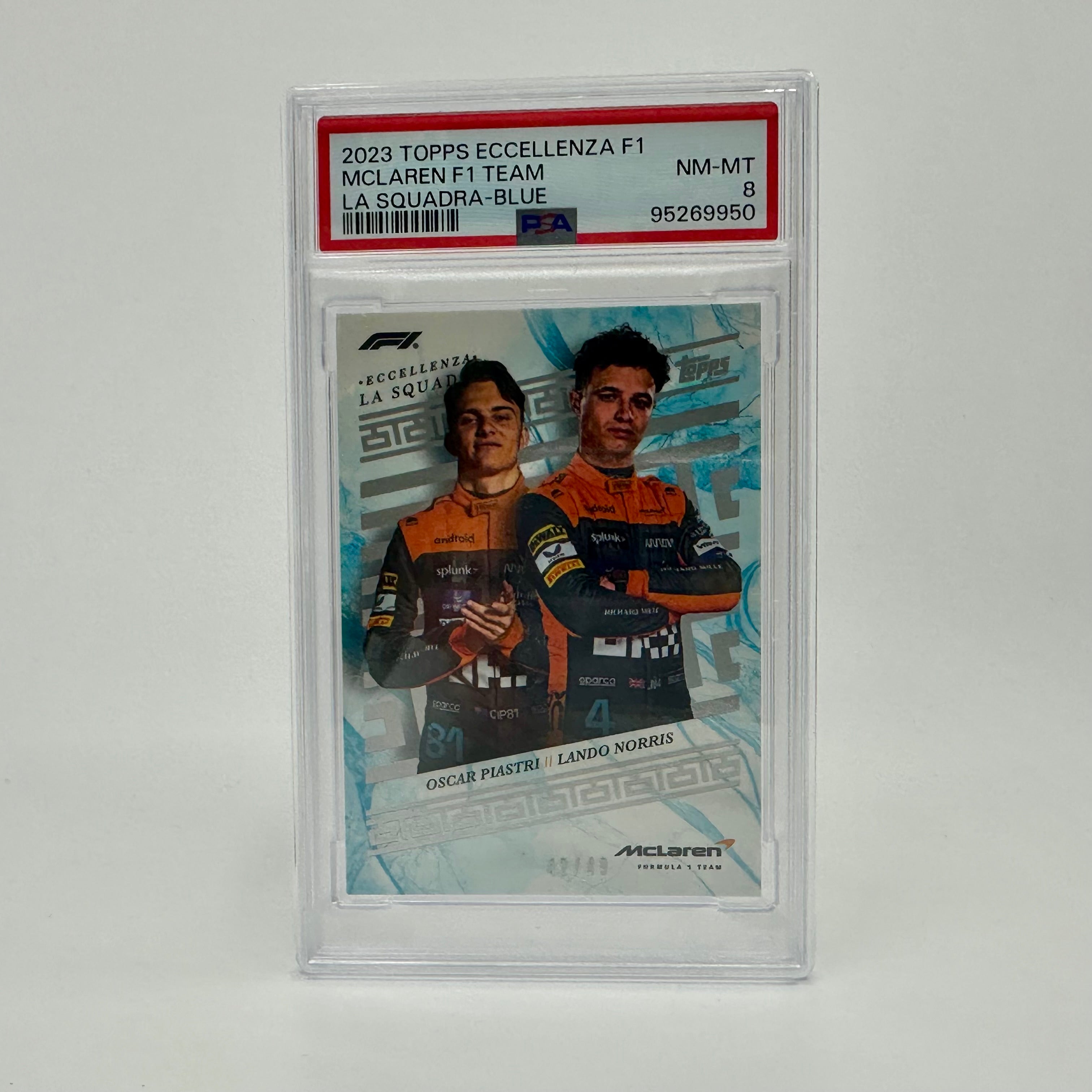 2023 McLaren F1 Team Norris/Piastri Blue PSA 8 42/49 Eccellenza La Squadra Racing Card - Perfect for F1 Collectors, Display Cases, and Sports Memorabilia Collections