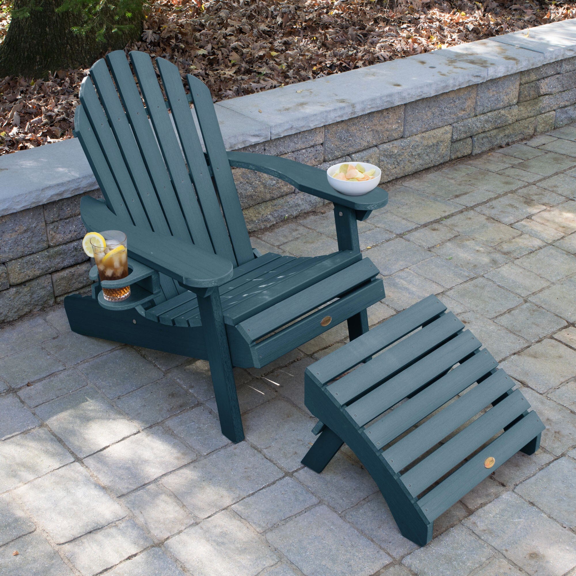 **Hamilton Adirondack Chair with Ottoman & Cup Holder - Outdoor Patio Furniture for Relaxing in Garden, Backyard, or Poolside**