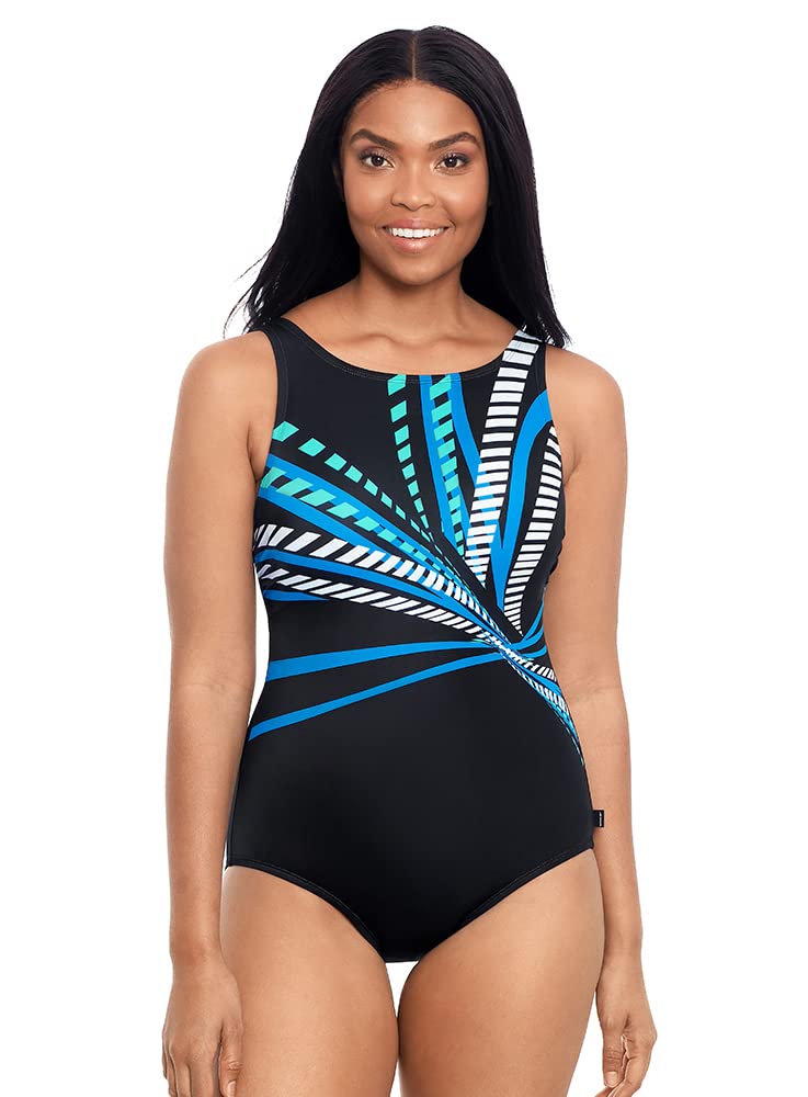 Reebok Women's High Neck One Piece Swimsuit - UPF 50+ Athletic Swimwear for Lap Swimming, Water Aerobics & Beach Vacations