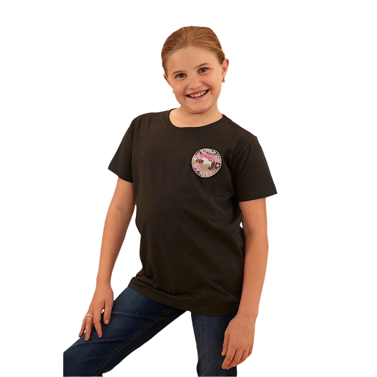 Ringer's Western Kid's Signature Bull Classic Fit T-Shirt - Charcoal/Pink Camo - Comfortable Cotton Tee for Boys & Girls - Perfect for Rodeo, Western Parties & Casual Wear