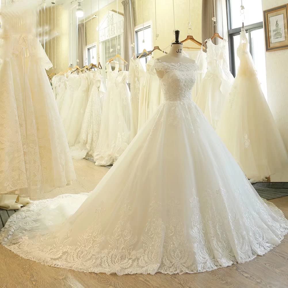 TRHTX Beaded V-Neck Lace Wedding Dress for Bride – Long Sleeve A-Line Tulle Bridal Gown for Church, Beach & Formal Ceremonies