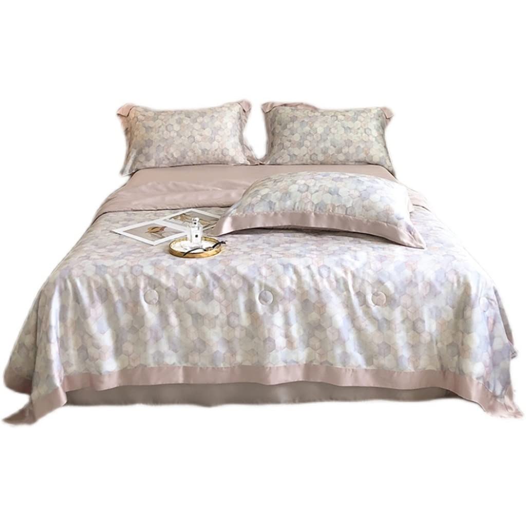 Premium Double-Sided Tencel Summer Cooling Quilt - Ice Silk Air Conditioning Blanket - Lightweight & Breathable - 220x240cm 4-Piece Set (Color A) - Perfect for Hot Weather, AC Rooms & Summer Nights