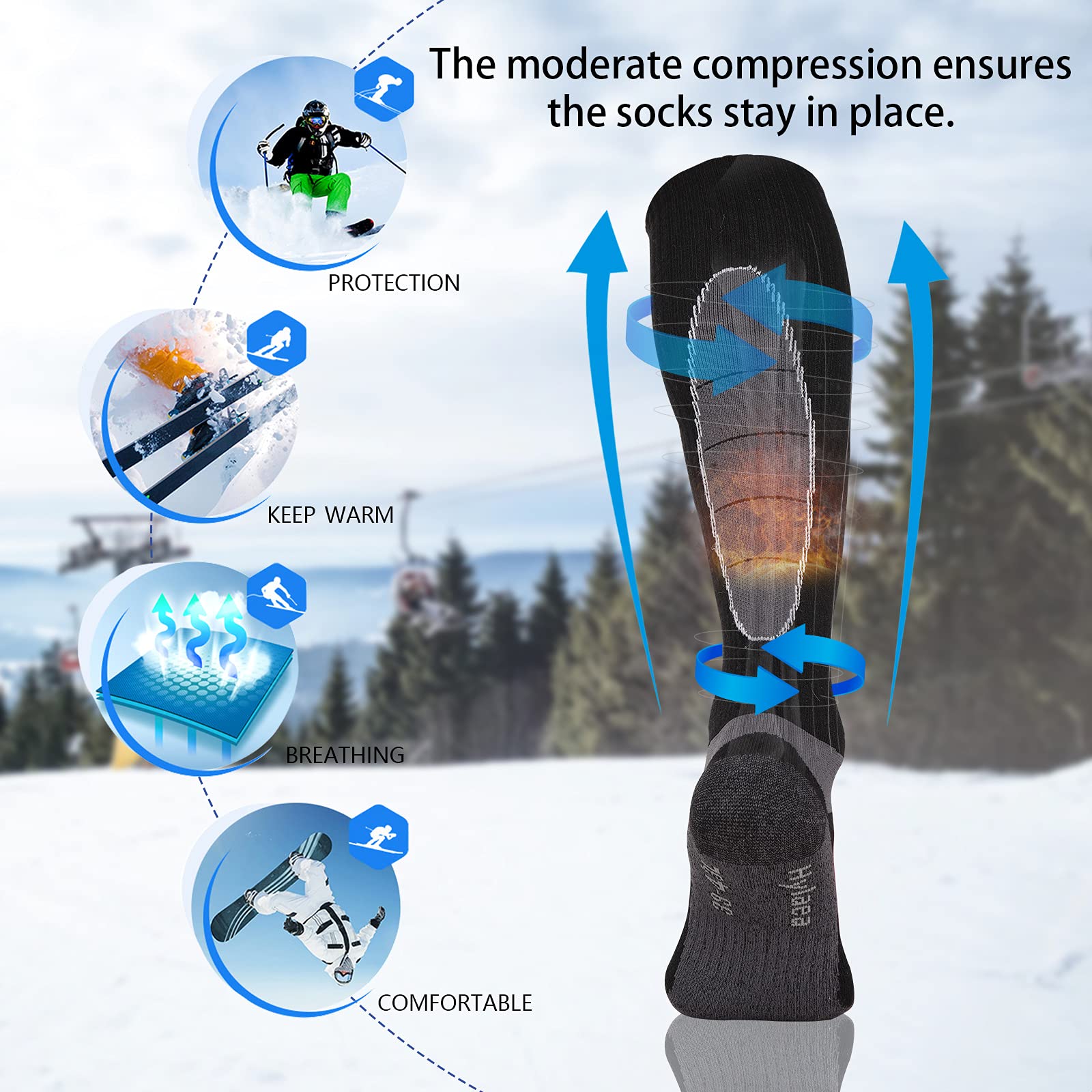 Hylaea Merino Wool Ski Socks - Thermal Knee-High Warm Socks for Snowboarding, Skiing & Winter Sports | Cold Weather Hiking & Hunting Socks | Moisture-Wicking & Odor-Resistant for All-Day Comfort
