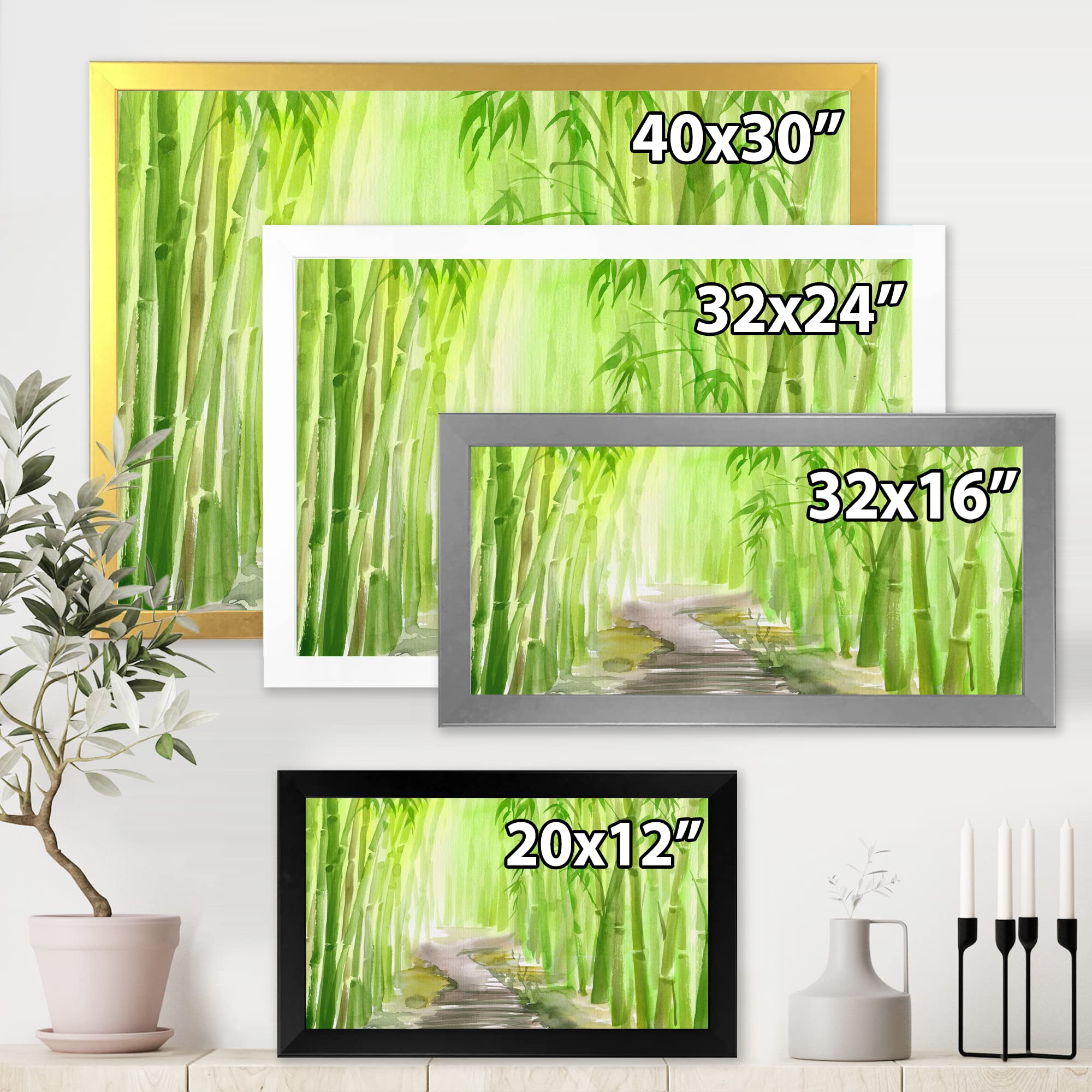 DesignQ Green Bamboo Forest Traditional Framed Wall Art - Asian Inspired Home Decor for Living Room, Bedroom & Office