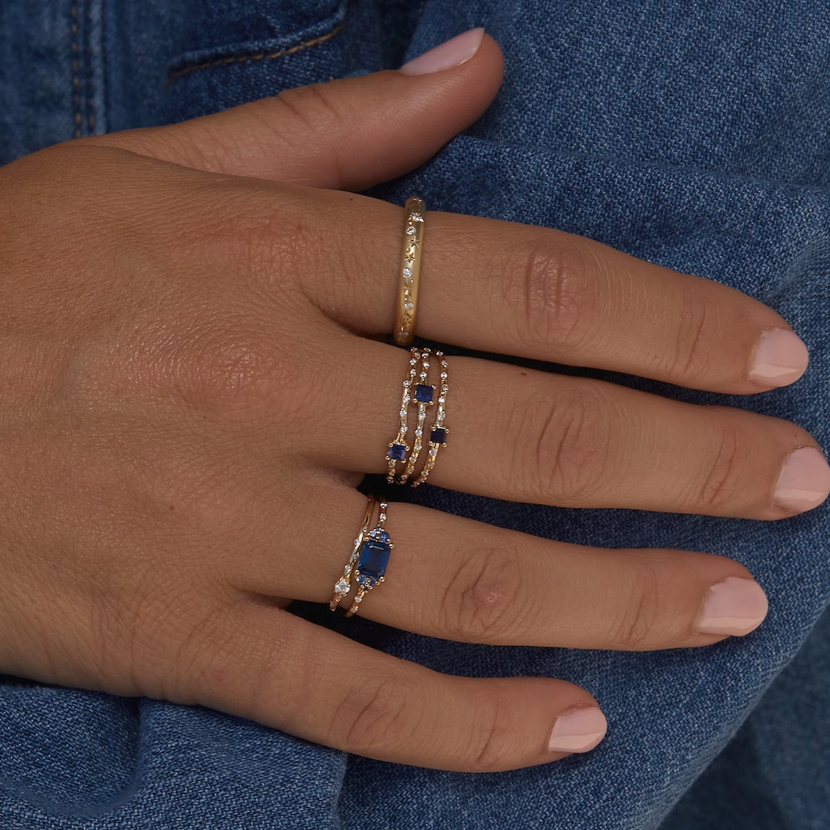 Starry Sapphire Triple Band Ring - Elegant Blue Gemstone Jewelry for Women - Perfect for Weddings, Anniversaries & Special Occasions