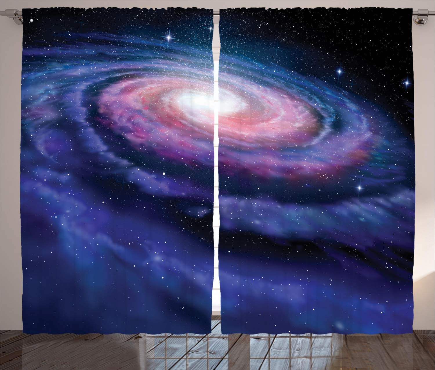 Galaxy Print Blackout Curtains - Space Nebula Starry Night Window Drapes for Bedroom & Living Room Decor (104x96 Inches, Mauve Blue) - Perfect for Astronomy Lovers, Home Theater & Light Control