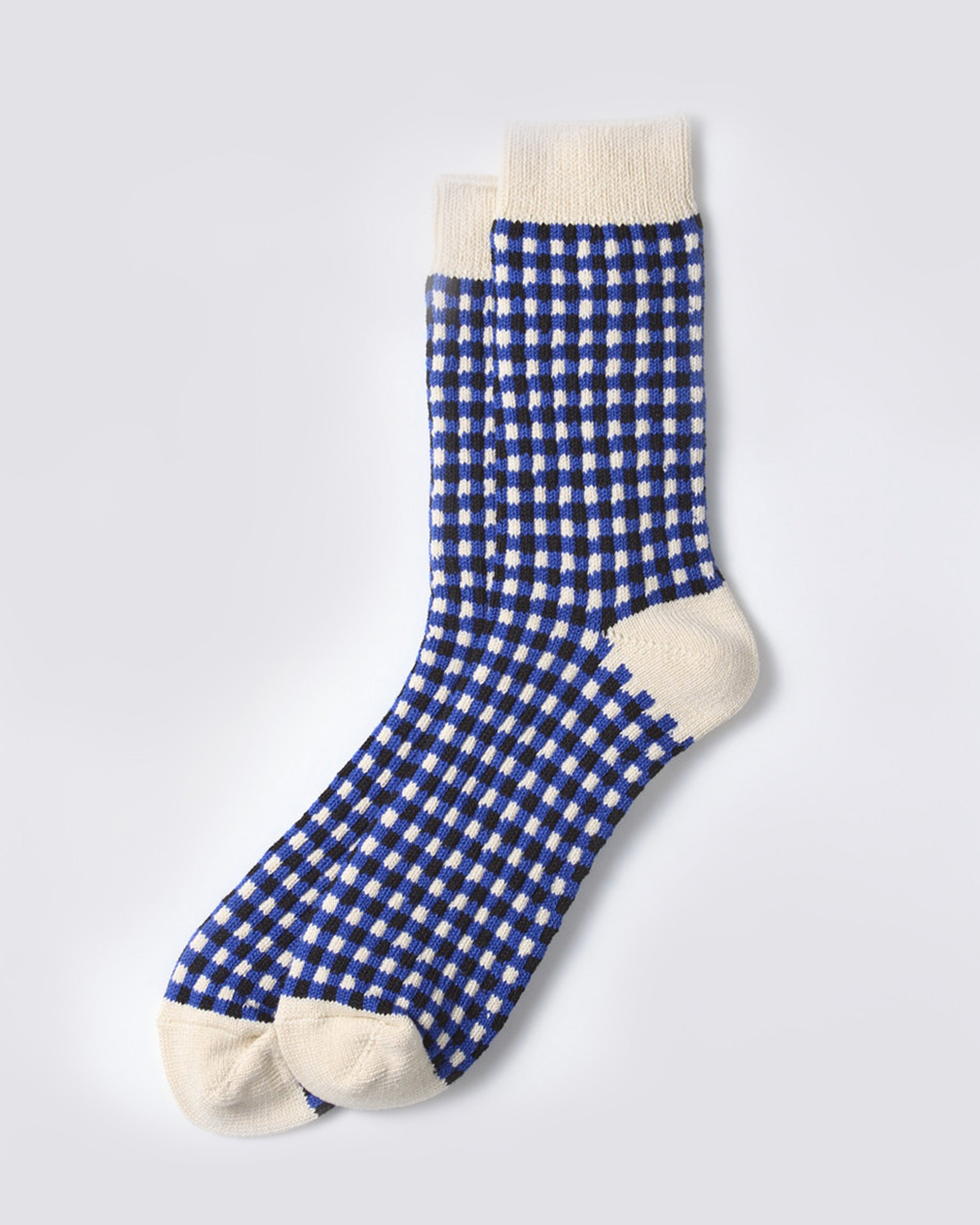 RoToTo Men's Blue and Black Gingham Pattern Casual Socks - Comfortable Cotton Crew Socks for Everyday Wear, Office, and Outdoor Activities