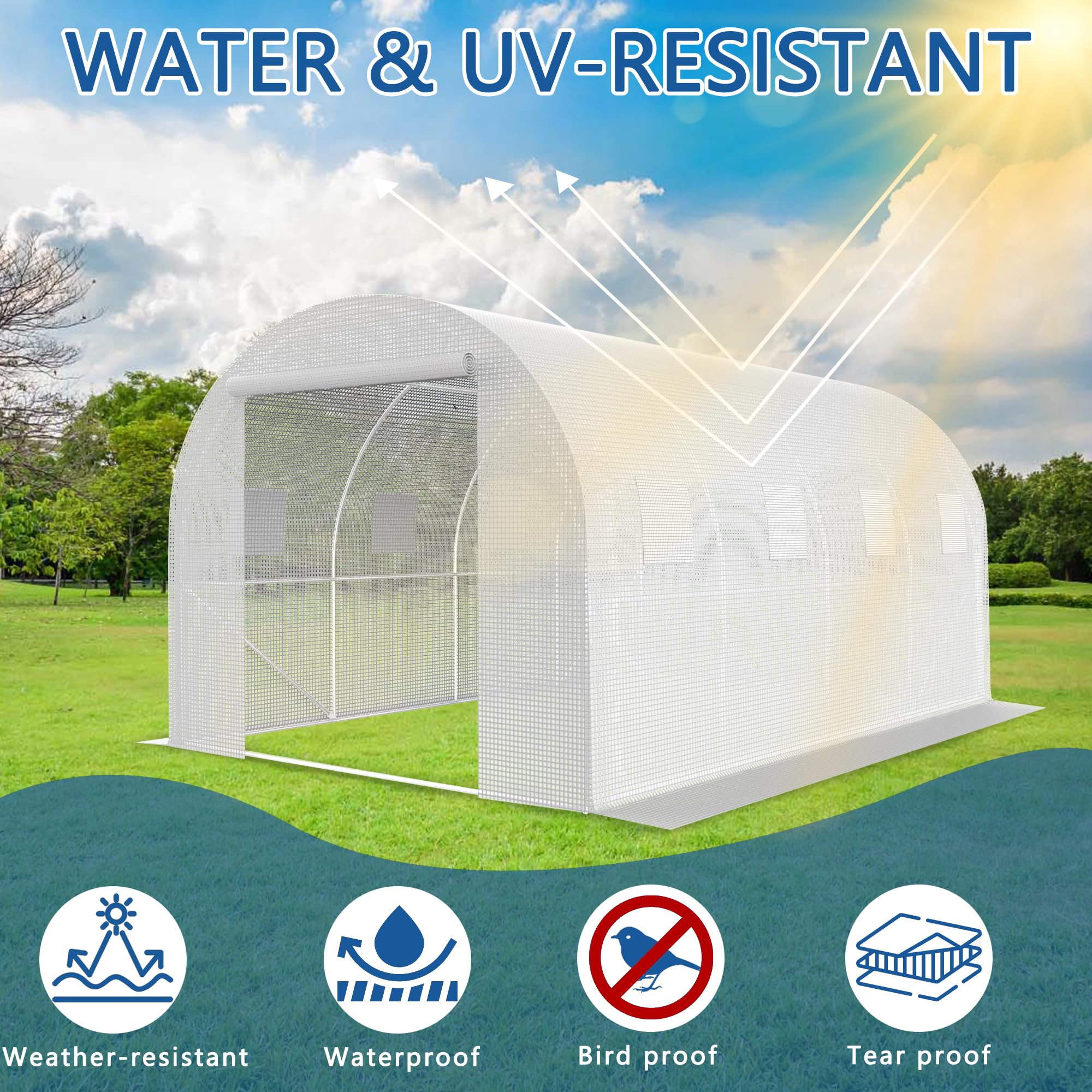 13x8x6.5FT Walk-in Greenhouse for Outdoor Gardening - Large High Tunnel PE Cover Greenhouse with Portable Irrigation System - Perfect for Growing Vegetables, Flowers & Herbs in Backyard or Patio