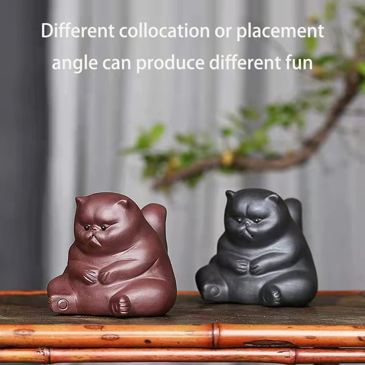 Zisha Clay Angry Cat Tea Pet Figurine - Kung Fu Style Tea Ceremony Ornament, Frog Tea Set Accessory for Tea Table & Tearoom Decor - Perfect Gift for Tea Lovers (Red Cat, 2-Piece Set) - Ideal for Chinese Tea Ceremonies, Home Office Decor & Zen Meditation Spaces