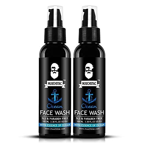 Muuchstac Ocean Face Wash for Men - Acne & Pimple Treatment, Skin Whitening & Brightening Cleanser - SLS, Silicone & Paraben Free - Suitable for All Skin Types - 2 Pack (200ml) - Perfect for Daily Skincare Routine & Travel
