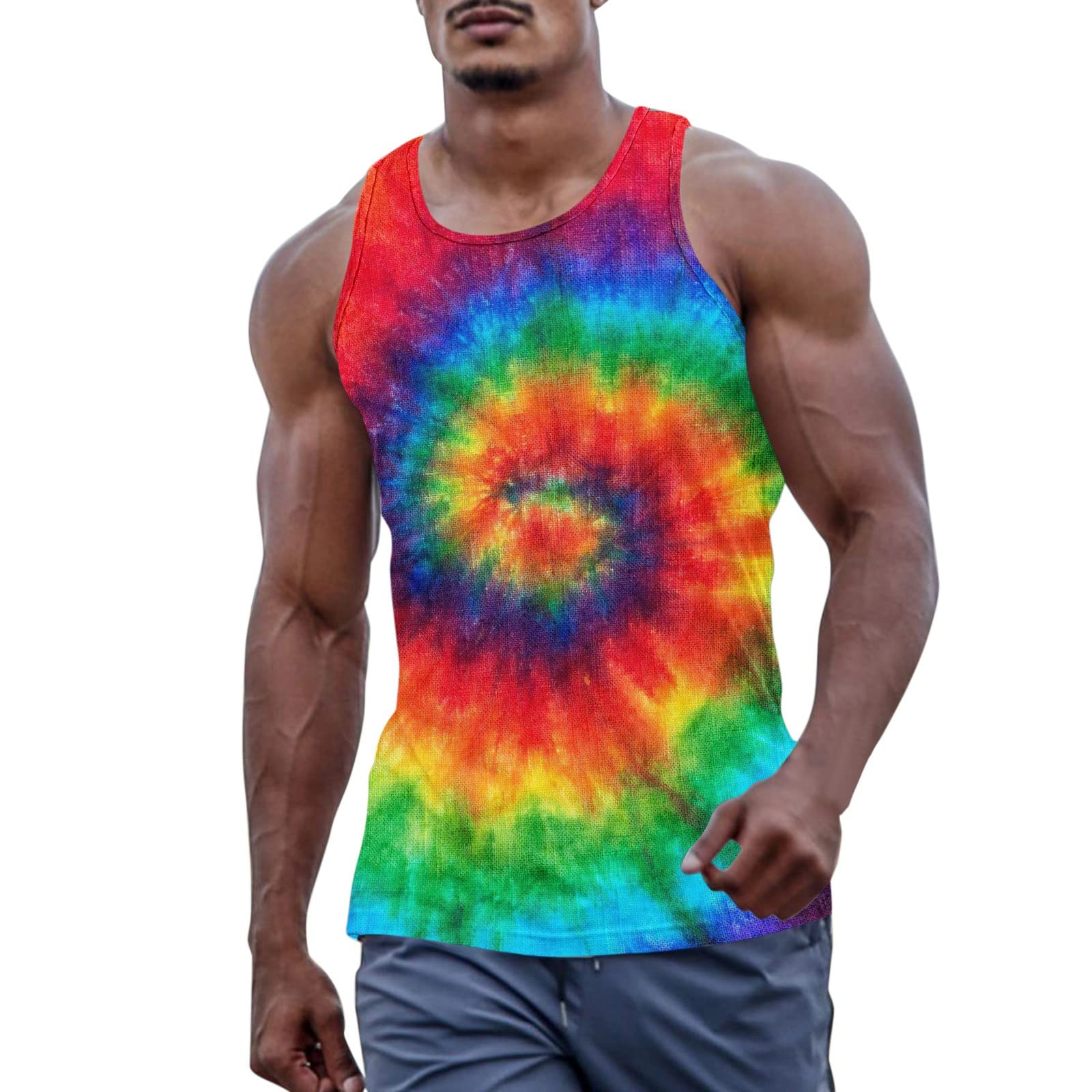 3D Printed Men's Casual Round Neck Sleeveless Tank Top - Big & Tall Summer T-Shirt for Gym, Beach & Outdoor Activities