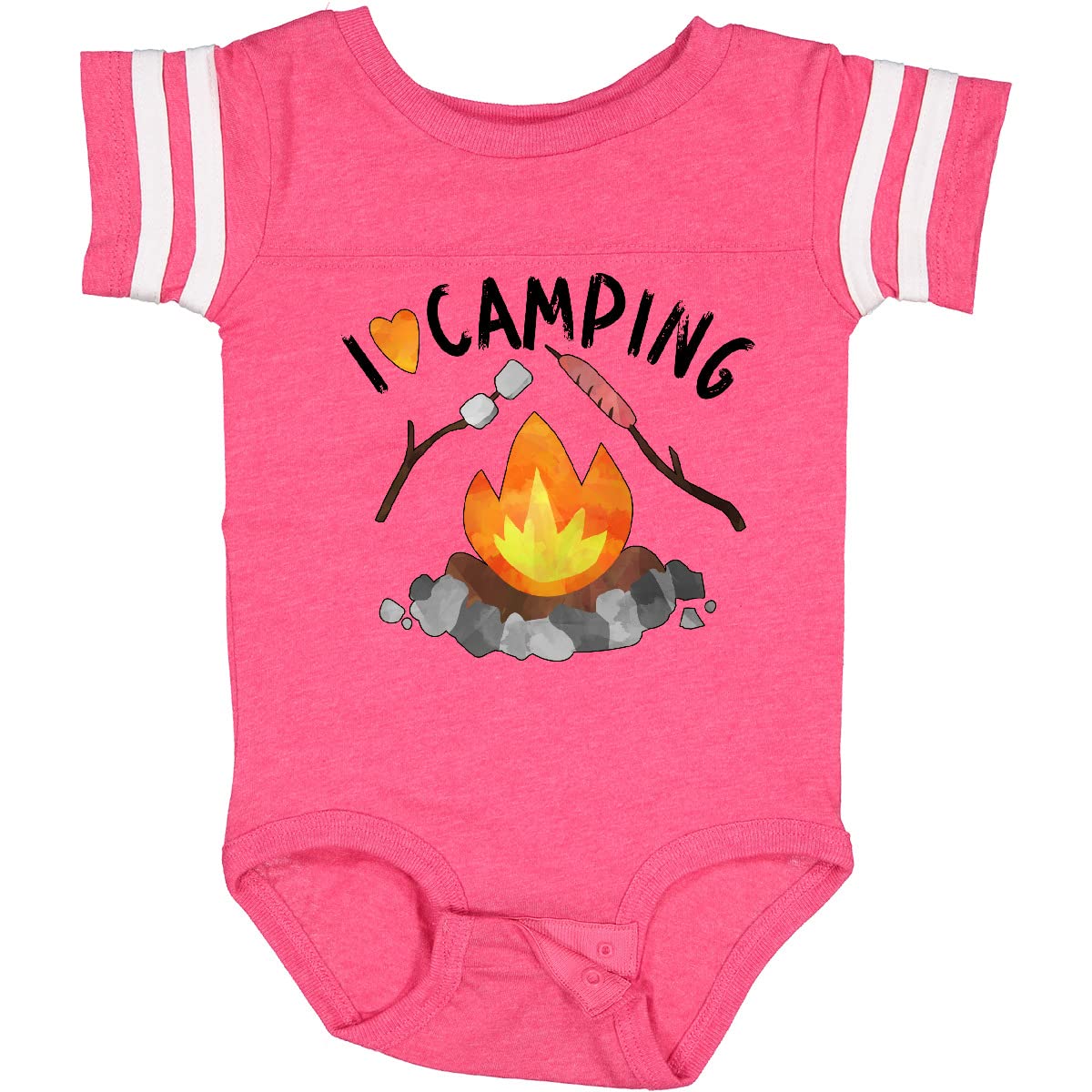 Inktastic I Love Camping Baby Bodysuit - Cute Campfire, Hot Dog & Marshmallows Design - Perfect for Outdoor Adventures, Family Camping Trips & Baby Photo Shoots
