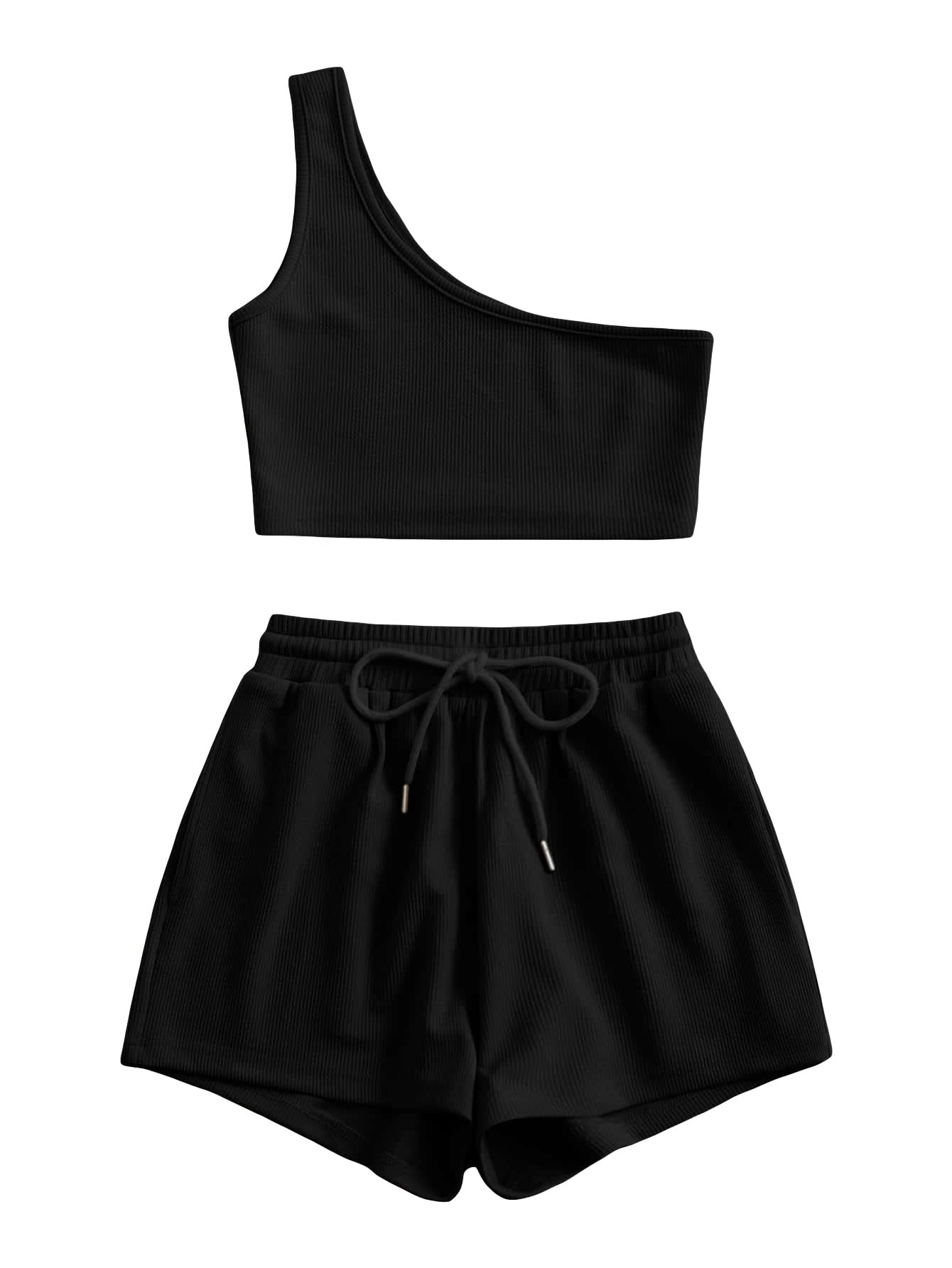 Verdusa Women's One Shoulder Tank Top & Lounge Shorts 2-Piece Tracksuit Set - Sexy Workout Outfit for Gym, Yoga, Running & Casual Wear