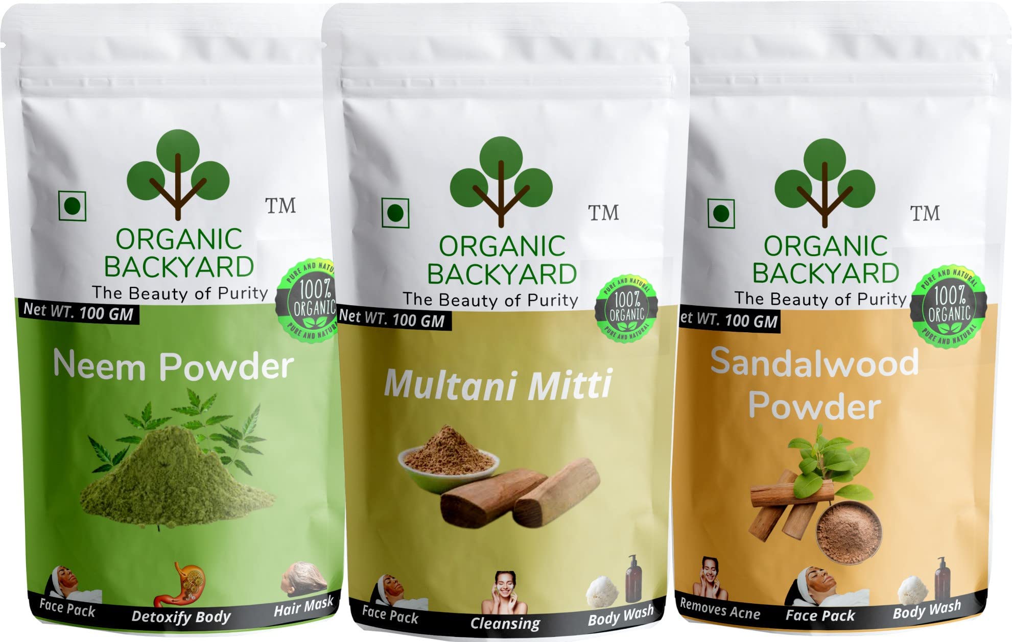 Organic Neem Sandalwood & Multani Mitti Powder Combo - 100% Natural Face Care Treatment (100g Each) for Glowing Skin & Acne Relief - Perfect for DIY Face Masks & Ayurvedic Skincare Routines