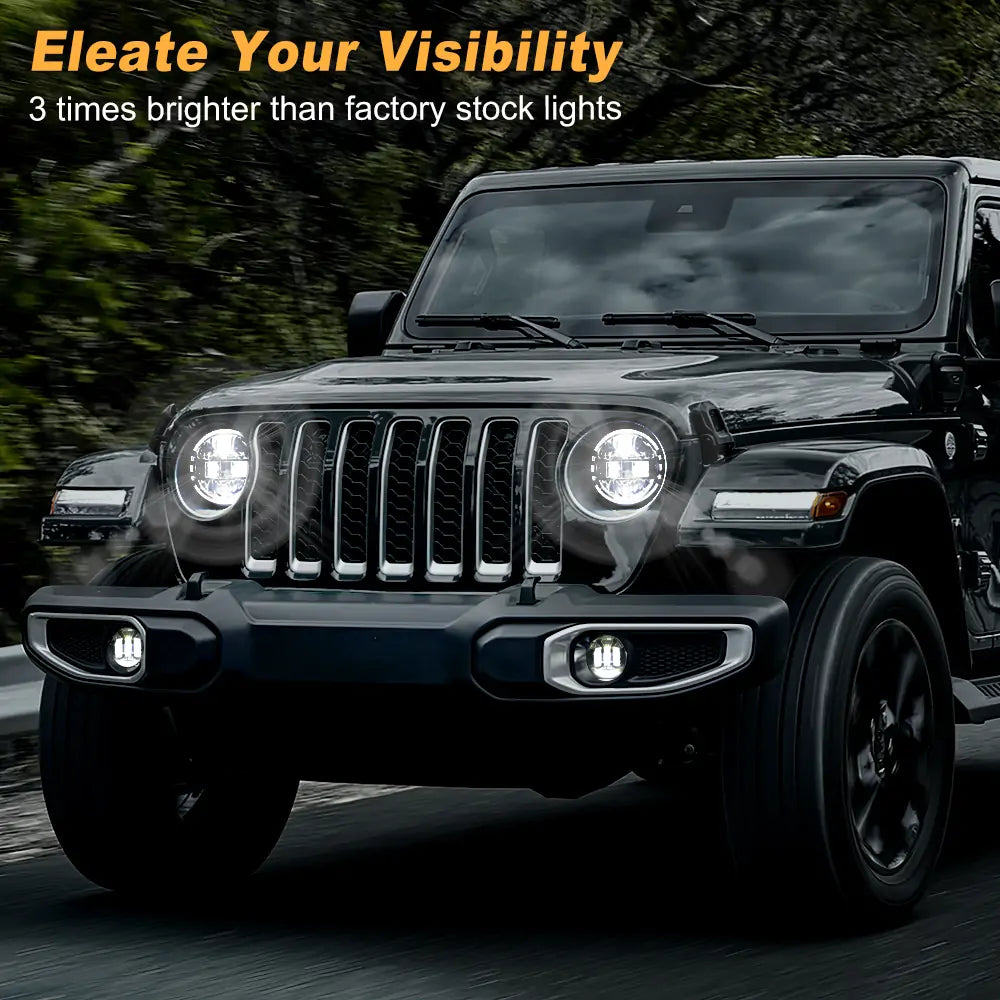 9'' LED Headlight Kit with Bracket Rings & 4 Fog Lights for 2018+ Jeep Wrangler JL & Gladiator JT - Black | Off-Road & Night Driving Upgrade