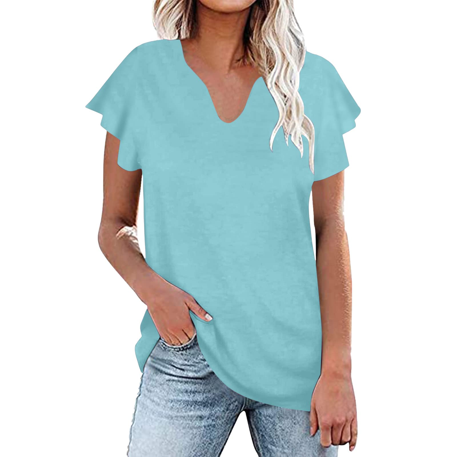 Women's V-Neck Flounce Short Sleeve Blouse - Summer Casual T-Shirt Top for Women | Perfect for Beach Outings, Date Nights & Everyday Wear