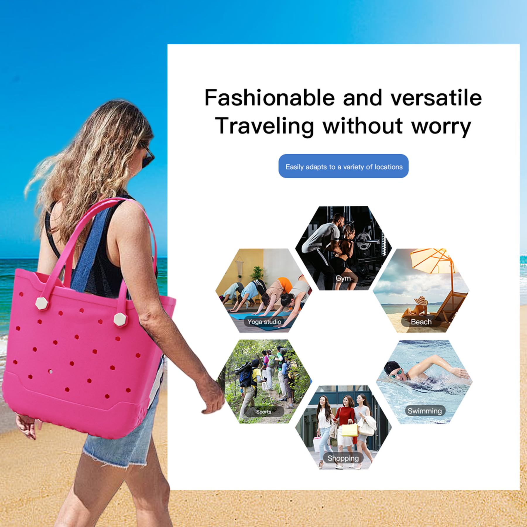 Waterproof EVA Beach Tote Bag - Lightweight Travel & Sports Tote for Men & Women - Perfect for Beach, Pool & Outdoor Activities